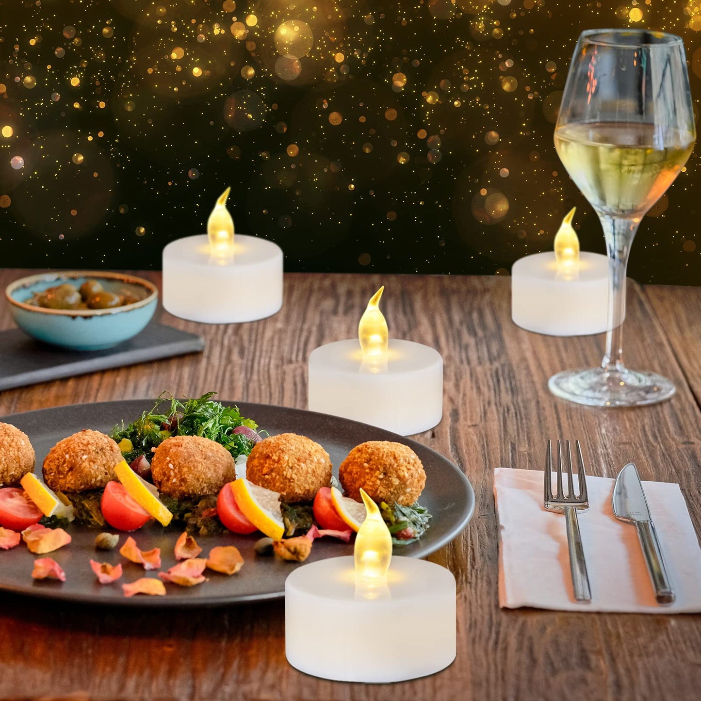 redfruit 24 Pack Flameless Tealight Candle: Battery - Powered Tea Light Candles,Bright Flickering Holiday Gift Electric Tealights Candles,for Seasonal & Festival Celebration,Warm Yellow Light.