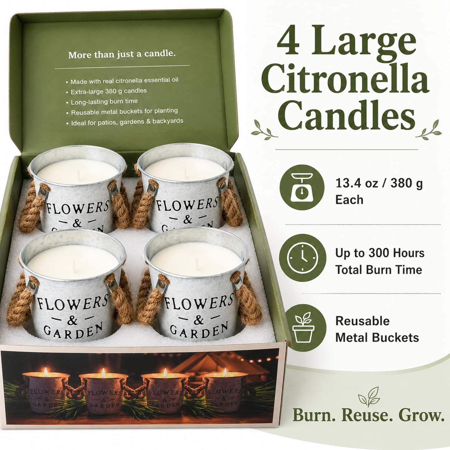 Citronella Candles Outdoor, 50oz Citronella Candle for Patio, Garden, Yard, Balcony Backyard & Camping,Total 300Hours Burning Large Summer Outdoor Candles 4 Pack