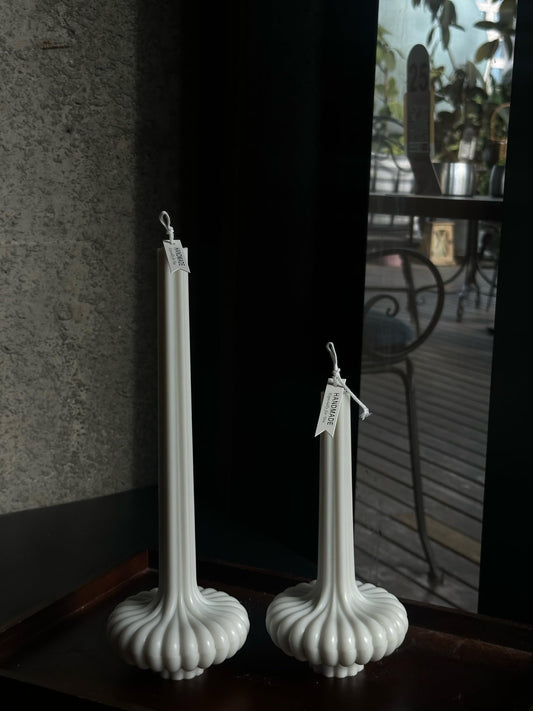 Hyznengu Pumpkin Base Candle - Set of 2 Handmade Pillar Scented Soy Wax Candles, Elegant Aesthetic Home Decor for Women, Housewarming Gift, Coffee Table, Shelf, or Bathroom Decorative Idea (Gray)