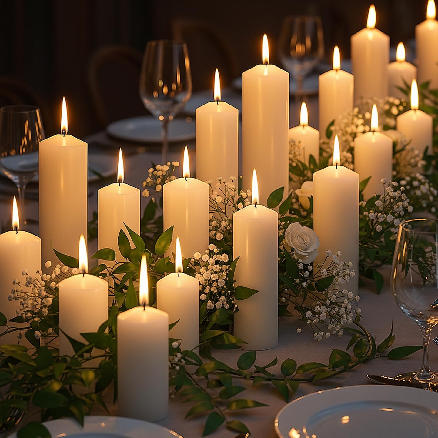 Veiuwa 18 Pcs Ivory Pillar Candles Bulk Set，2x3 2x6 2x8 Inch - 12 Each Size，Hurricane Candles，Dripless Unscented Smokeless，Gives You a Better Atmosphere When Organizing Wedding or Event Party.