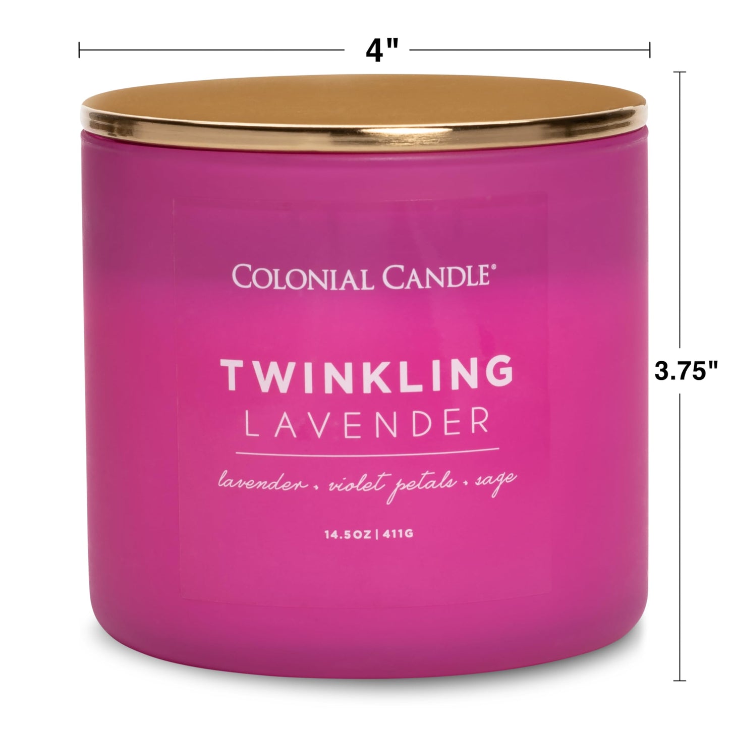 Colonial Candle Pop of Color Twinkling Lavender 14.5 Oz Scented Matt Glass Jar Candle, Three Premium Cotton Wicks