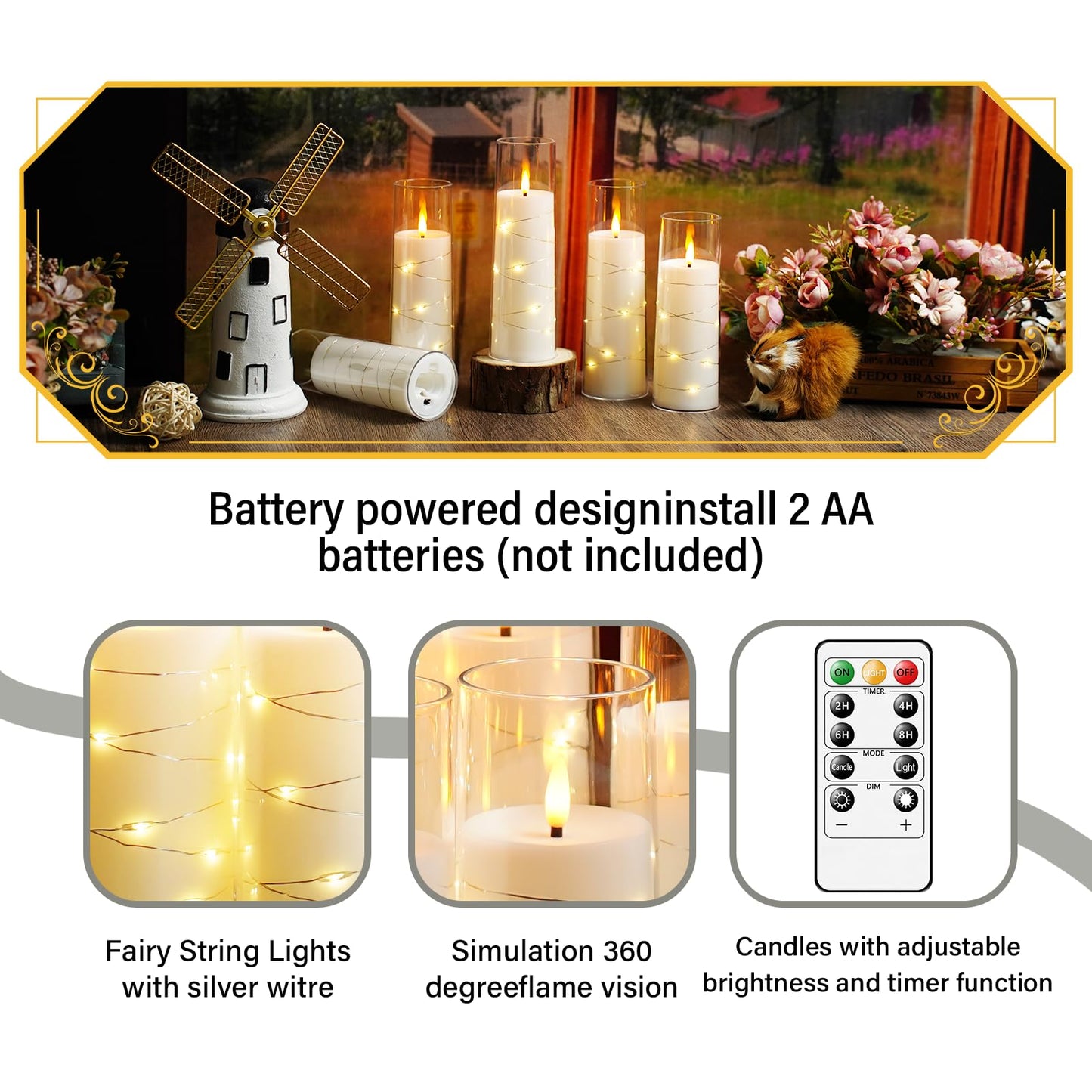 Flameless Candles with Embedded Star String, 12 Pcs Battery Operated LED Pillar Candles with Remote and Timer, Suitable for Home Decor, Party, Christmas & Wedding (White)