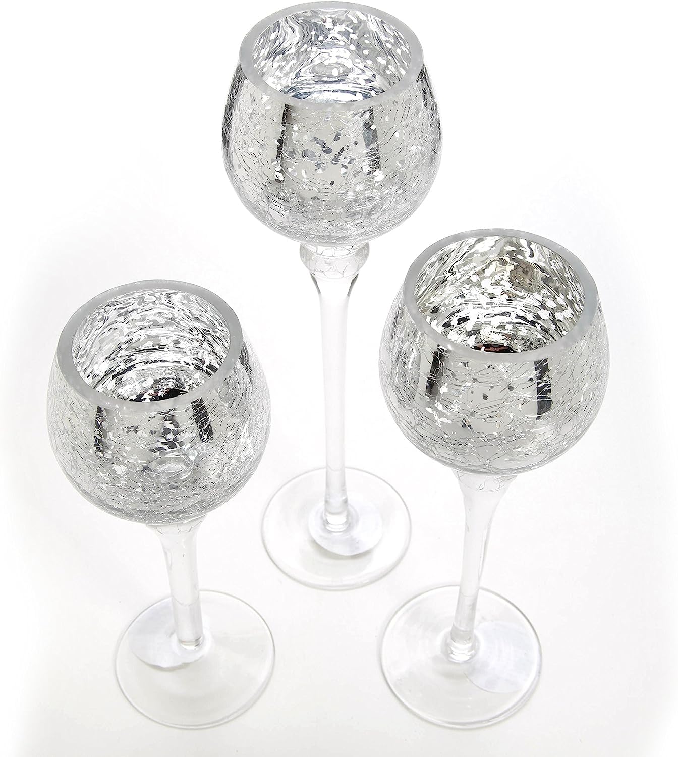 Hosley 3 Sets Crackle Metallic Glass Tealight Holders Set /3-12 Inch, 10 Inch, 9 Inch Ideal for Weddings Special Events Parties Also Makes a Great Gift