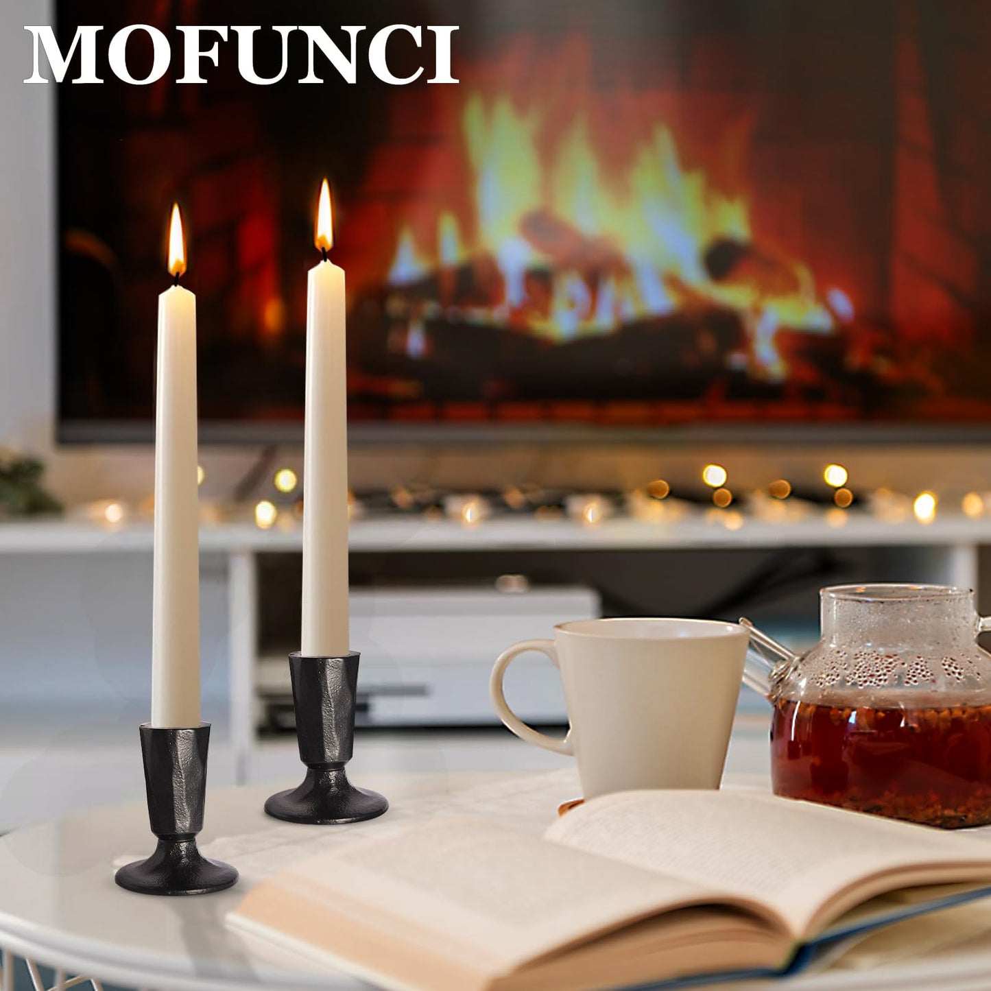 Mofunci Retro Iron Candlestick Holders Set of 2, Black Taper Candle Holders Heavy Weight, Perfect for Dining, Wedding, Party, Halloween Decor