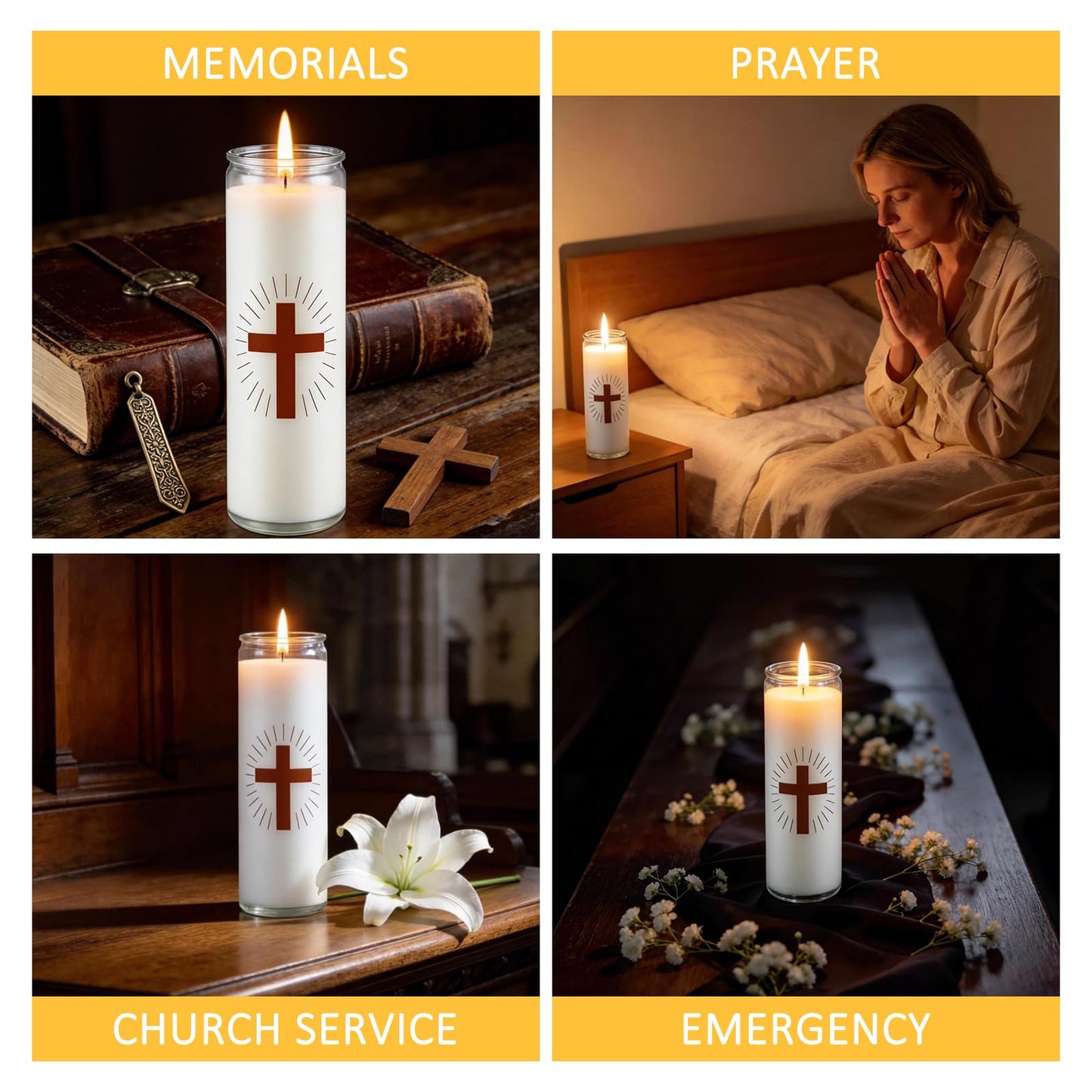 Trxvxo 6 Pack White Prayer Candles, Devotional Candles in Safe Blown Glass Jars with Cross, Long‑Burning Smokeless Catholic Candles for Vigil, Church & Memorials
