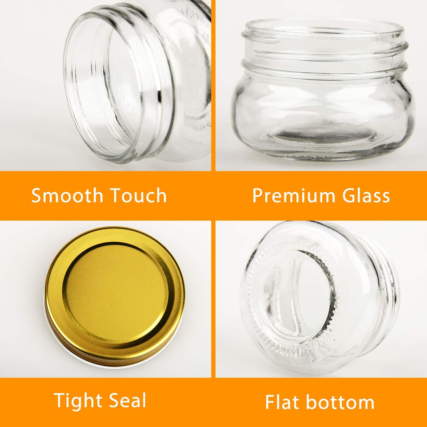 Encheng 5 oz Wide Mouth Mason Jars,Clear Glass Jars with Lids(Golden),Small Spice Jars for Herb,Jelly,Jams,Wedding Favors,Shower Favors,Baby Foods,Mini Canning Jars for Kitchen Storage 40 Pack