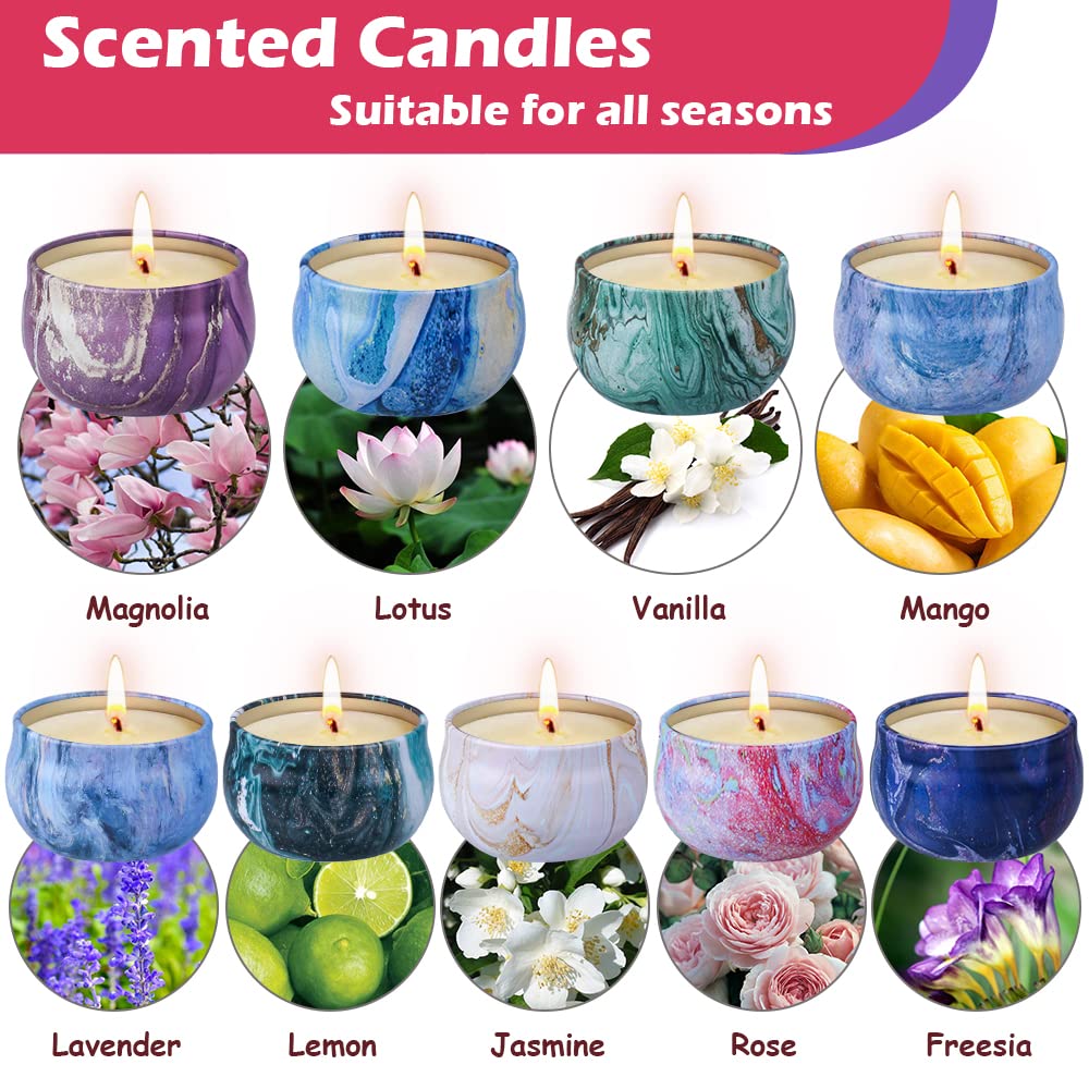 Scented Candles Gifts Set for Women, 9 Pack Aromatherapy Candles Pack Soy Wax with Essential Oil Include Lavender, Jasmine and Vanilla for Bridesmaid, Birthday, Valentine's, Mother's Day, Bath, Yoga