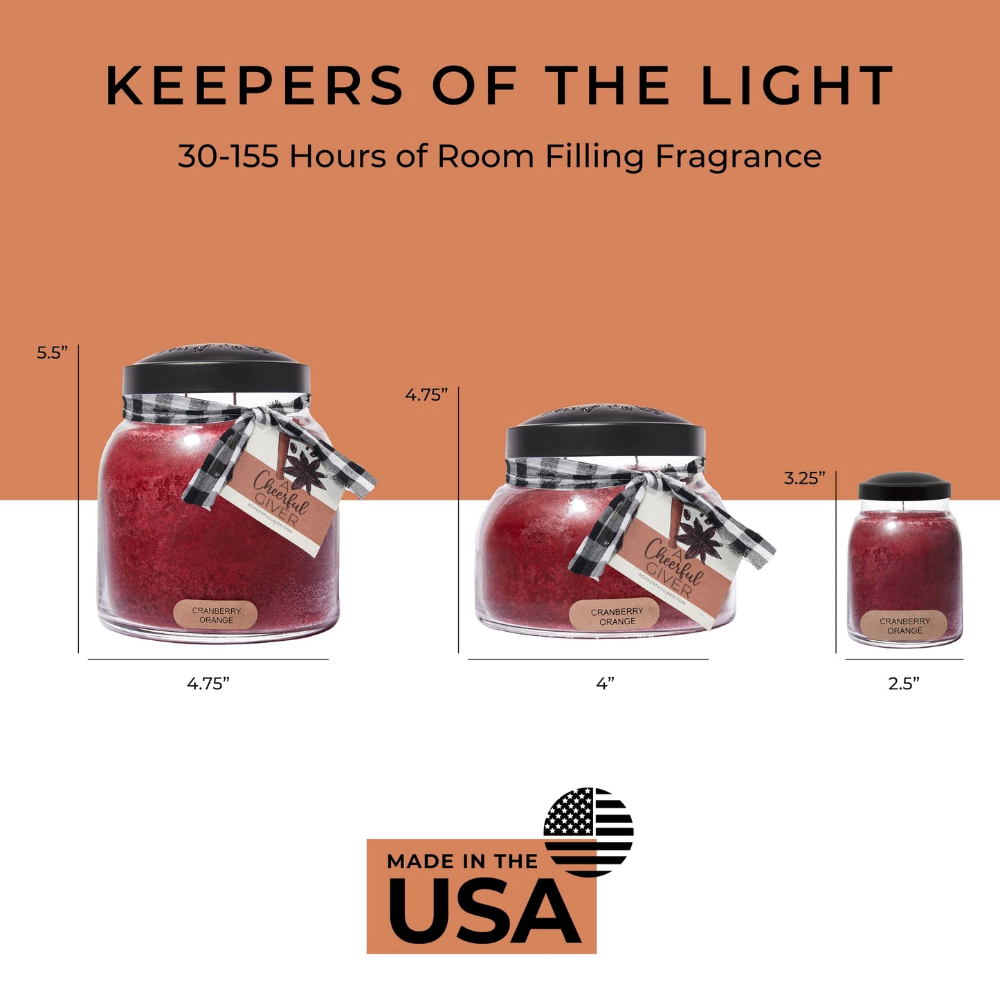 A Cheerful Giver - Cranberry Orange - 34oz Papa Scented Candle Jar with Lid - Keepers of the Light - 155 Hours of Burn Time, Gift for Women, Red