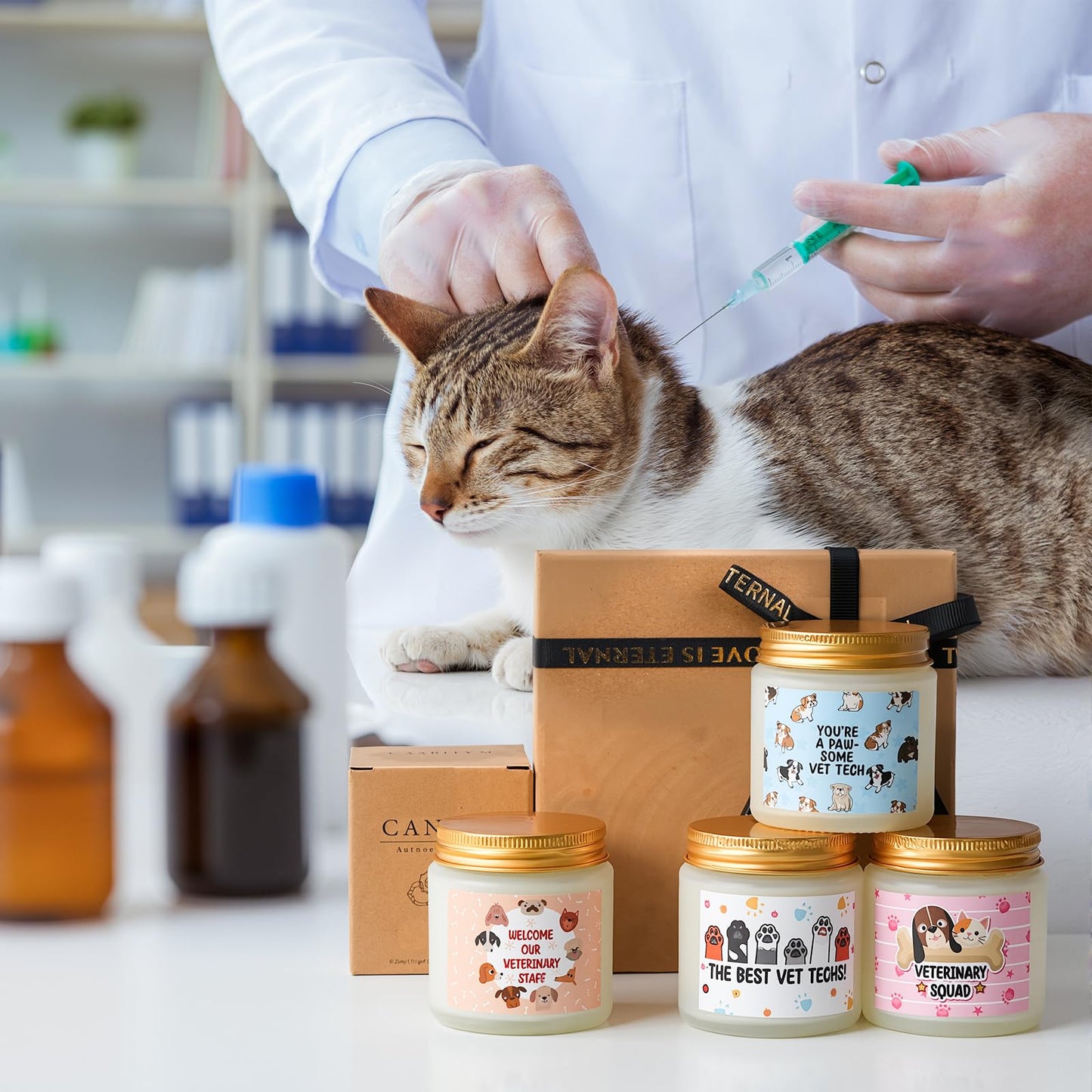 Conelist 4 Pcs Vet Receptionist Week Gifts Veterinarian Scented Candles 3.5oz Thank You Gift for World Veterinary Day, Veterinarian, Animal Doctor, Receptionist, Birthday Gifts for Women Men
