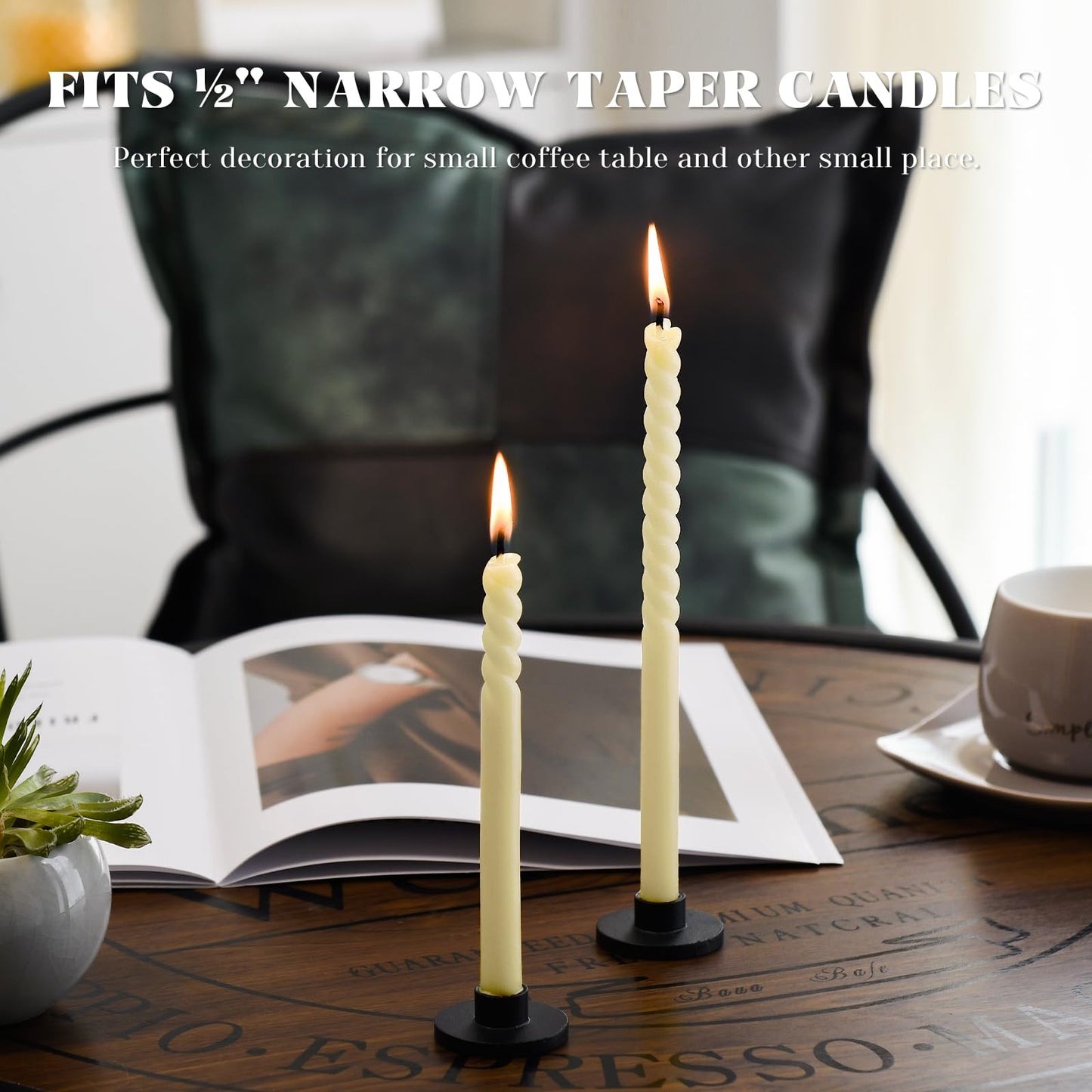 1/2 Inch Skinny Spiral Beeswax Taper Candles - 15 inch Tall Thin Candlesticks 1/2 Inch Diameter - Slim Taper Candles - Natural Beeswax Candlesticks, Off-White Candles Set of 16
