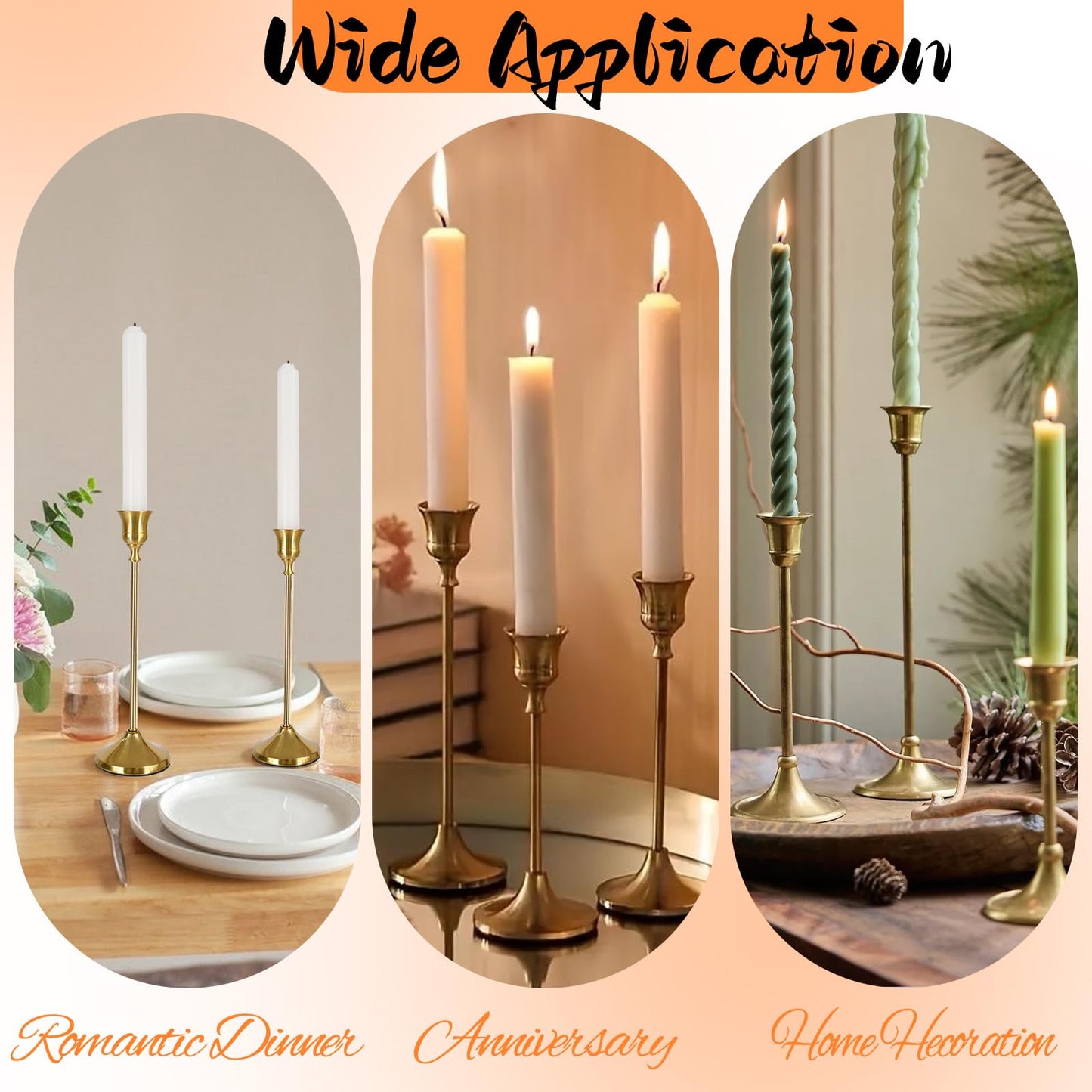 Pesonlook Brass Gold Candlestick Holders 15 PCS Metal Taper Candle Holders,Tall Metal Candlestick Holders for Table Centerpiece,Wedding,Party,Dinner Home Decoration