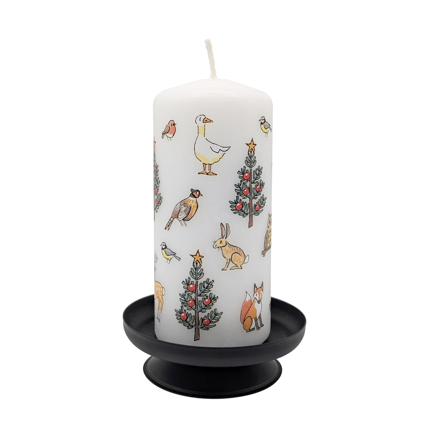 Alison Gardiner Winter Wildlife Mini Pillar Candle – Unscented Wax Christmas Candle, 40hr Burn, Handmade in UK – Perfect for Adding Warmth to Table Displays & Holiday Décor