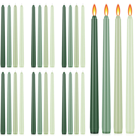 Treela 24 Pcs Green Gradient Color Taper Candles 12 Inch Scented Smokeless Candle Sticks Long Tall Burning Candlesticks for Valentine Dating Hanukkah Home Decor Advent Christmas