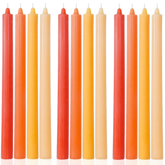 Orange Taper Candles Set of 12 Tall Tapered Candlesticks Unscented Dripless Smokeless Long Wedding Advent Home Decor Dinner Christmas-Natural Color Series-10.6 Inch