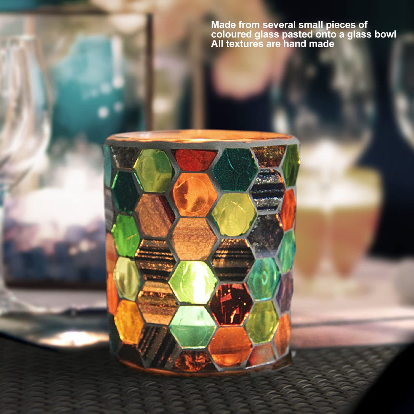 Moofey Mosaic Candle Holder, Stained Glass Candle Holder for Home Candlelight Dinner Decoration