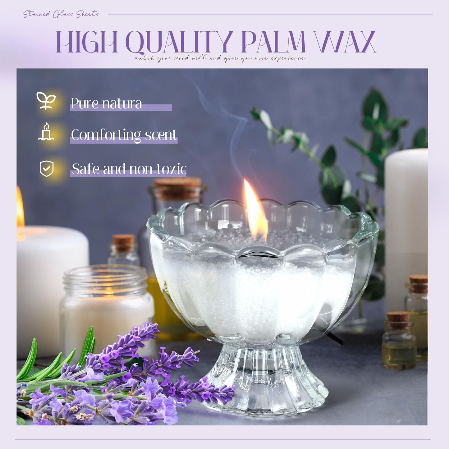 MTLEE Pearled Candle 2.2 Lb/35oz Mother's Day Mom Gifts Scented Sand Candle Kit Include 50 Wicks, Bow Gift Box, Spoon Reusable Pearled Wax for DIY Home Kit(Lavender)