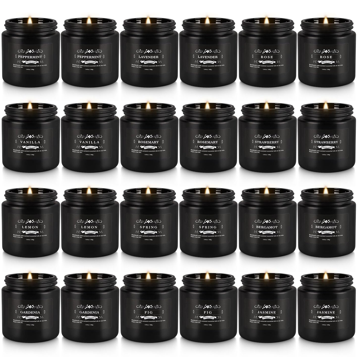 Scented Candle Set 24 Pack,Black, Candle for Home Scented, Odor Eliminating, Stress Relief, Long Lasting Soy Wax Gift Set