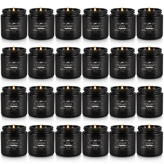 Scented Candle Set 24 Pack,Black, Candle for Home Scented, Odor Eliminating, Stress Relief, Long Lasting Soy Wax Gift Set