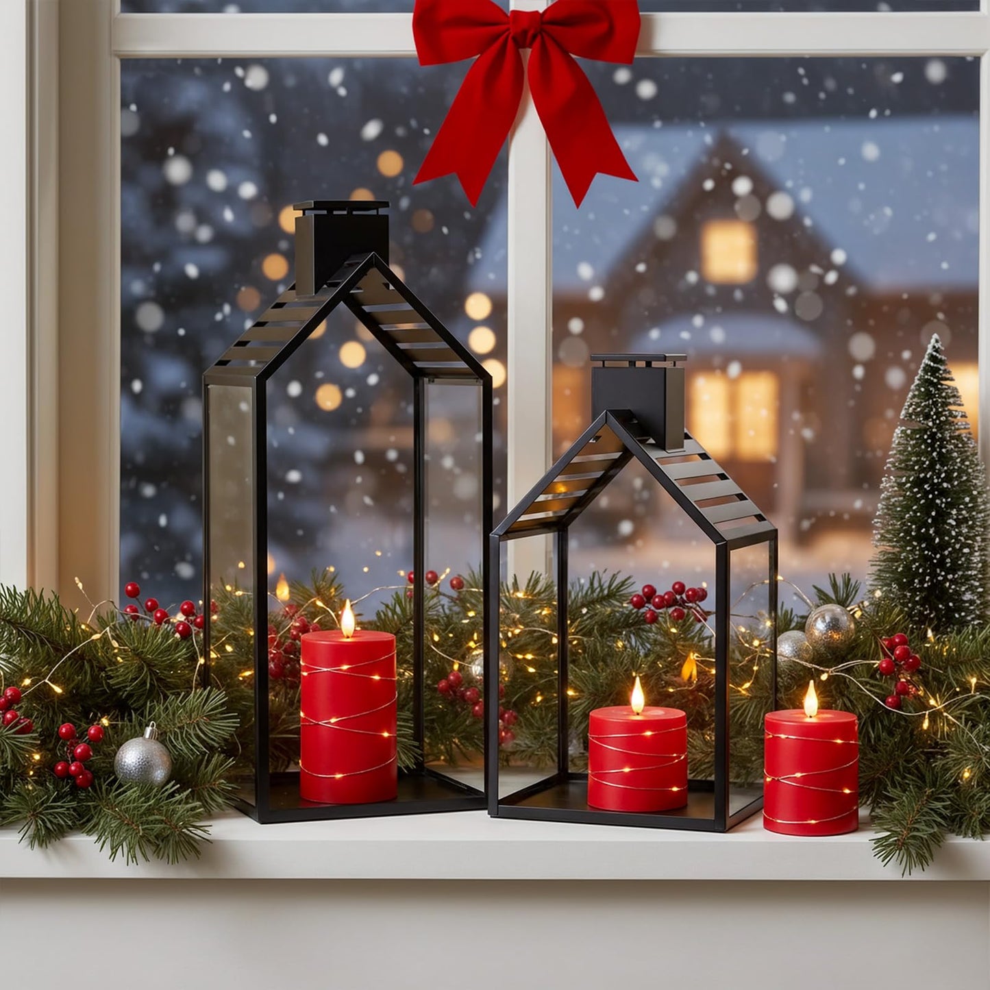 Raycare Independence Day Flameless Candles with Remote Timer, Flickering Battery Operated LED Pillar Fake Candle with String Lights for 4th of July Patriotic Home Decor, Wedding Gift, Red, Set of 3