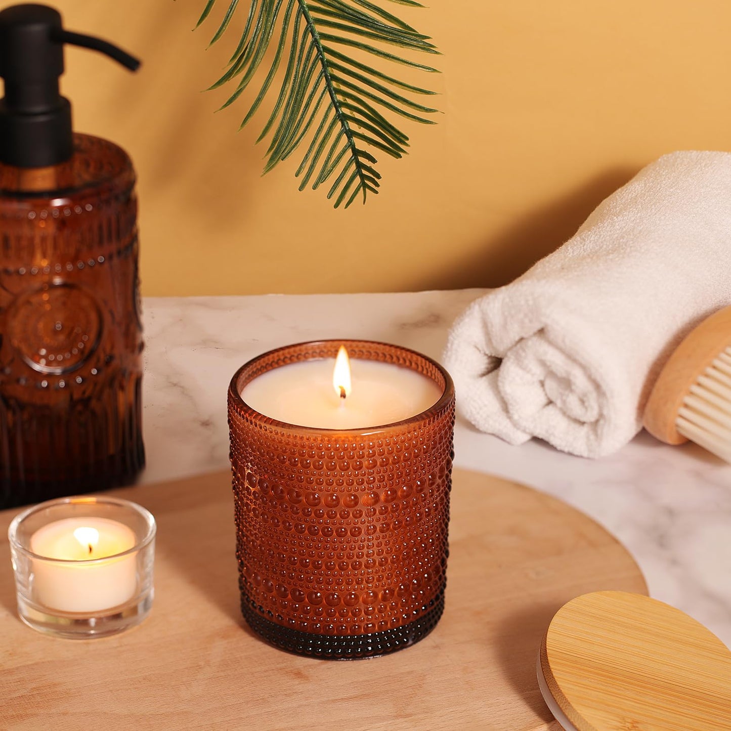 DARJEN 12 Pack Amber Candle Jars for Making Candles- 8 OZ Empty Glass Candle Making Jars with Bamboo Lids and Labels, Candle Containers Candle Making Kits for DIY Gifts