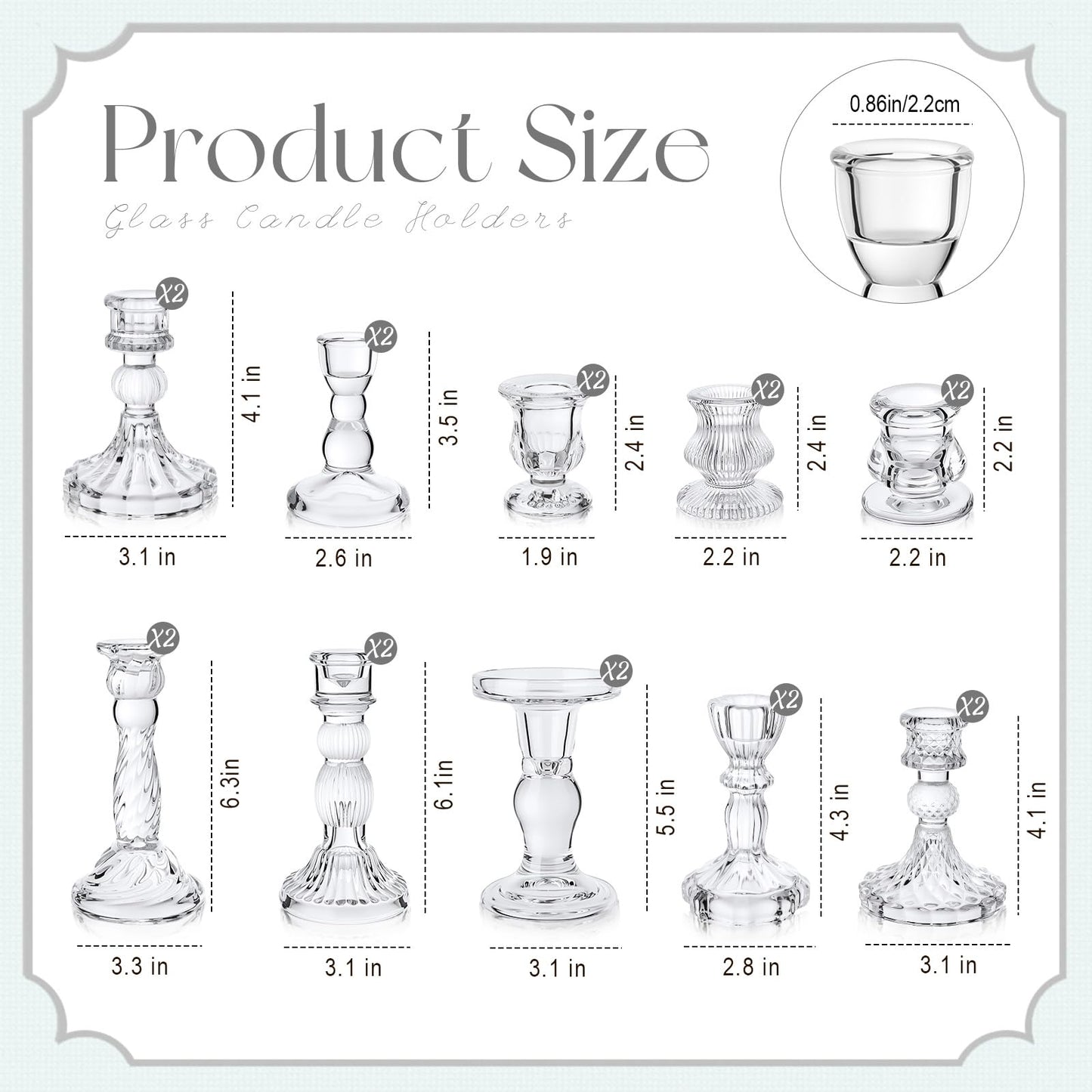 Mumufy 20 Pcs Glass Crystal Taper Candle Holders Clear Glass Candlestick Holder Fit 0.8 Inch Candles Crystal Decorative Candle Stand Centerpiece Table Wedding Dining Party(Clear)