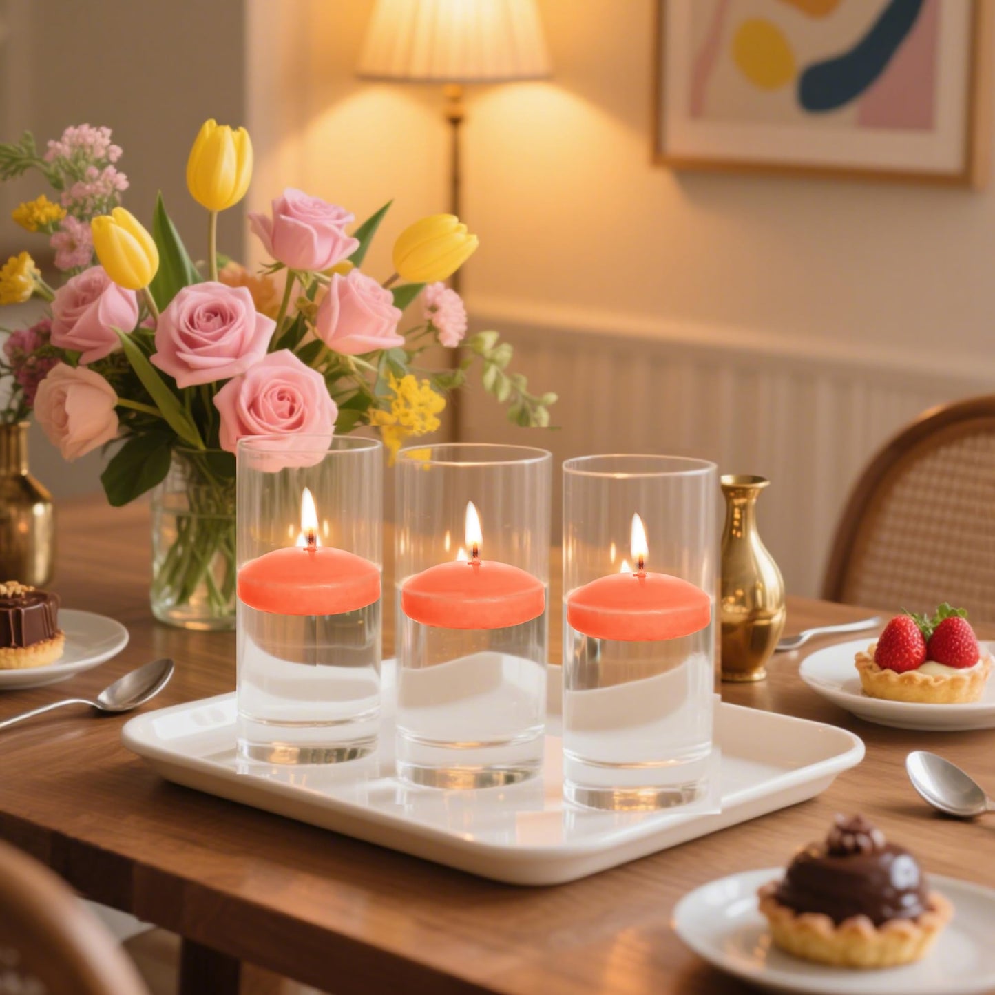 Floating Candles Centerpieces - 20 Pack 2 Inch Floating Candles for Centerpieces, Nice for Halloween, Christmas, Thanksgiving, New Year & More - Good for Home Decor & Centerpieces (Orange)