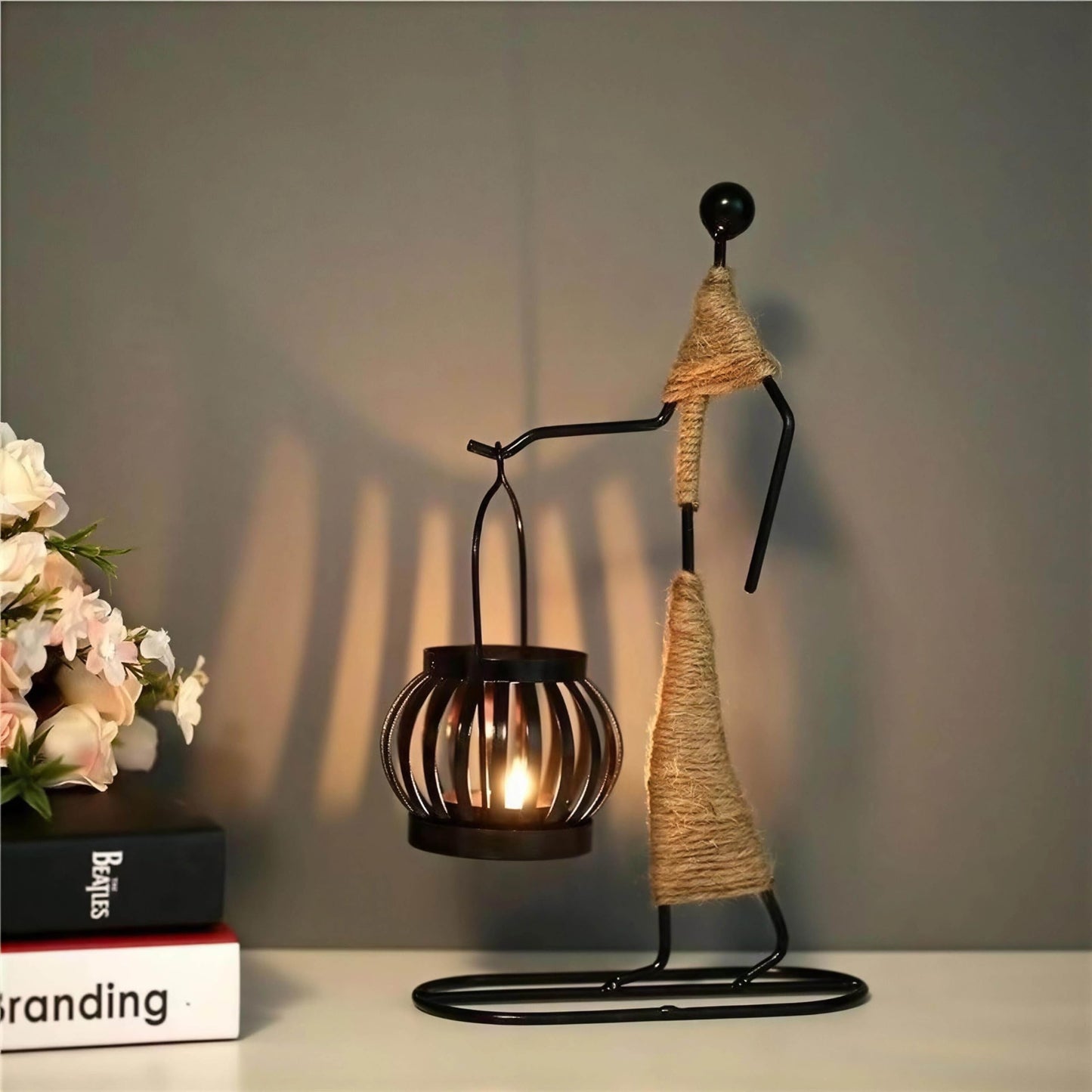 Candle Holder Decor for Centerpieces, Tea Light Candle Holder for Home, Bar, Restaurant, Hotel Dinning Table Decor, Handmade Iron Craft (Style A)