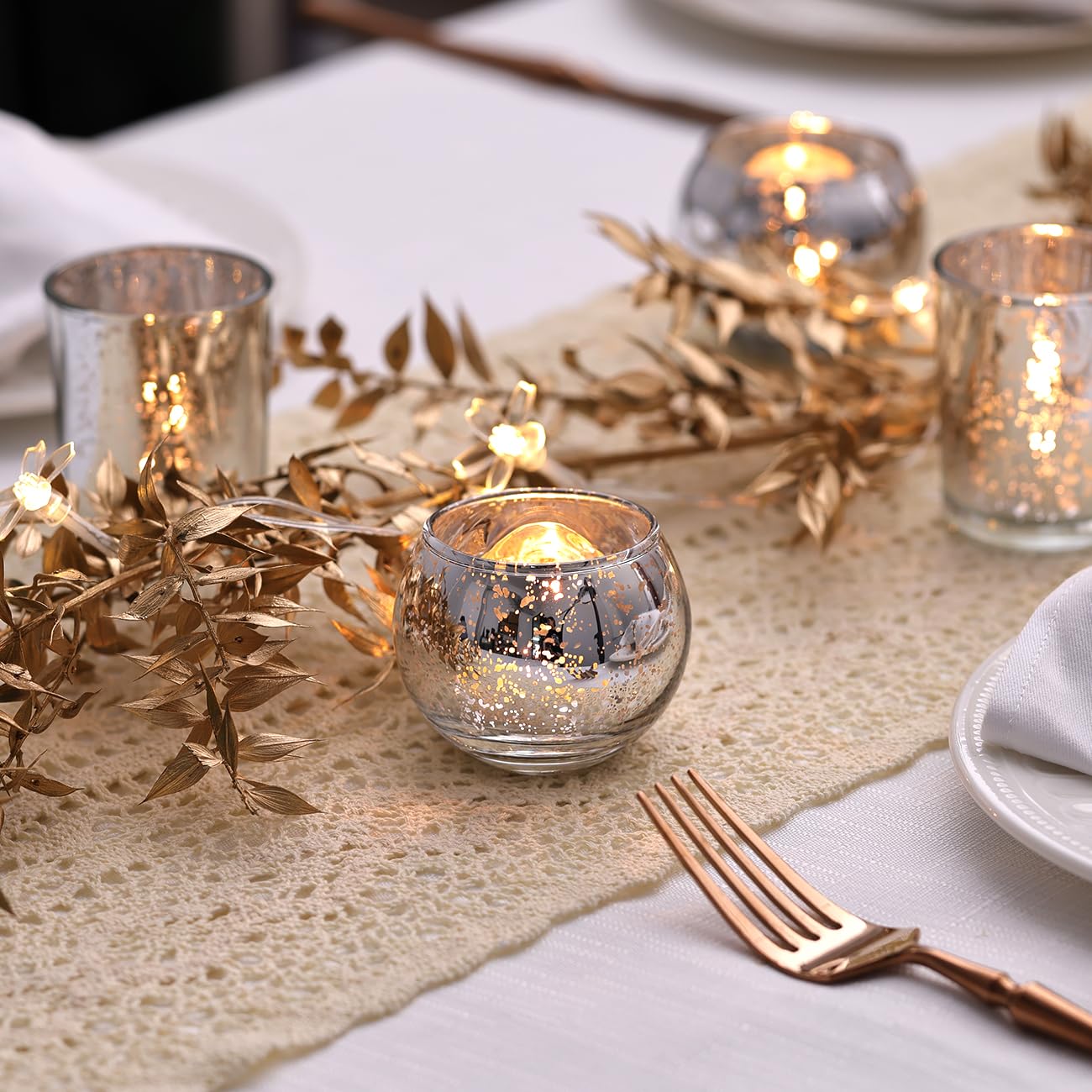 LETINE 36pcs Silver Votive Candle Holders - Elegant Mercury Glass Tea Light Candle Holder Set for Spring Summer Weddings, Holiday Season Decorations, Valentine's Day Table Centerpieces