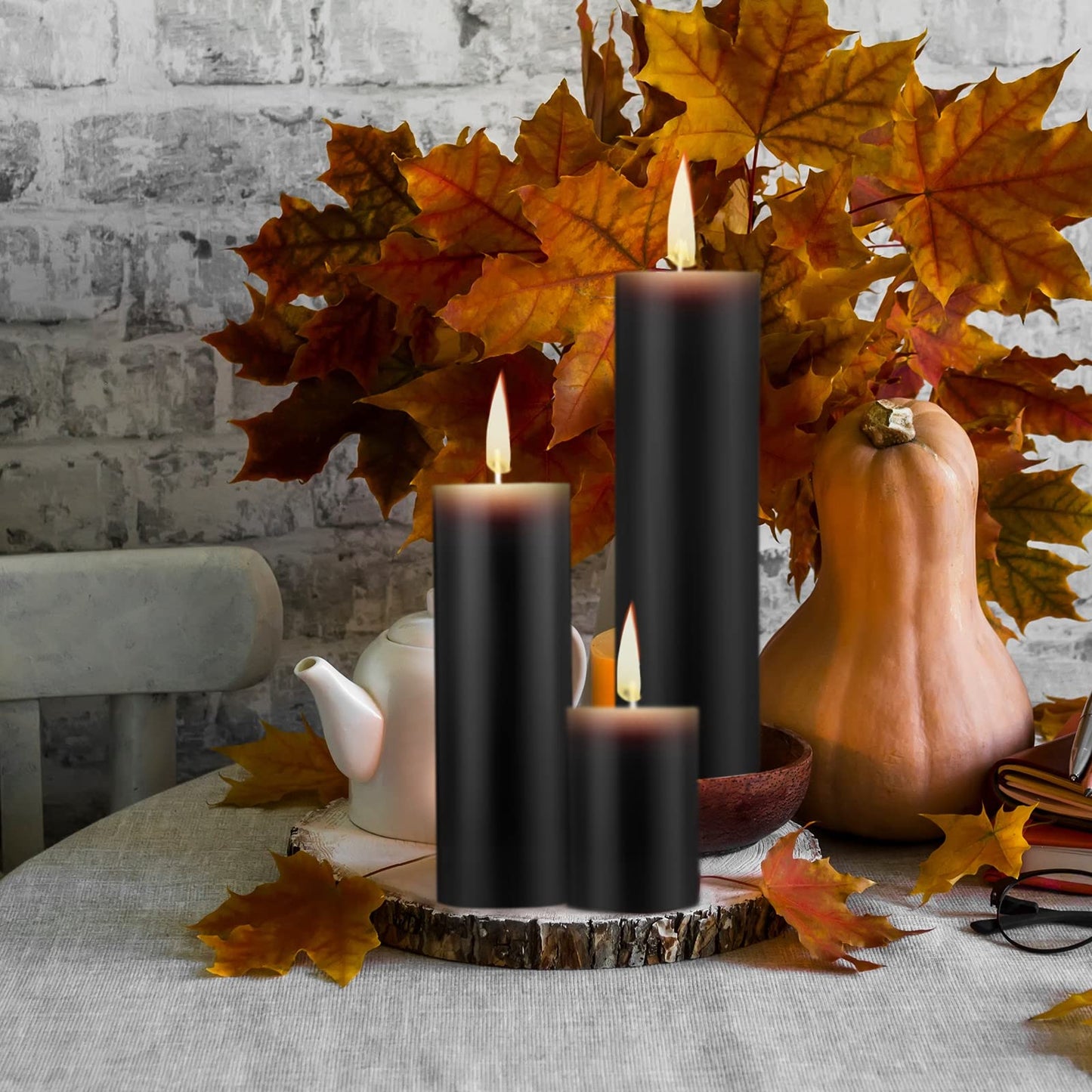 Lounsweer 12 Pcs Pillar Candles Bulk for Wedding Unscented Pillar Candles 3 Set 2 x 3/6/8 Inch Multi Size for Weddings Engagement Spa Home Party Events Ceremony(Black)
