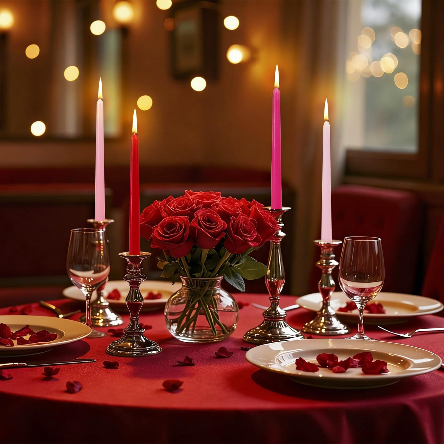 Whaline 12 Pcs Valentine's Day Taper Candles 10 Inch Wax Taper Candles Gradient Pink Red Long Unscented Candle Sticks for Mother's Day Wedding Anniversary Birthday Party