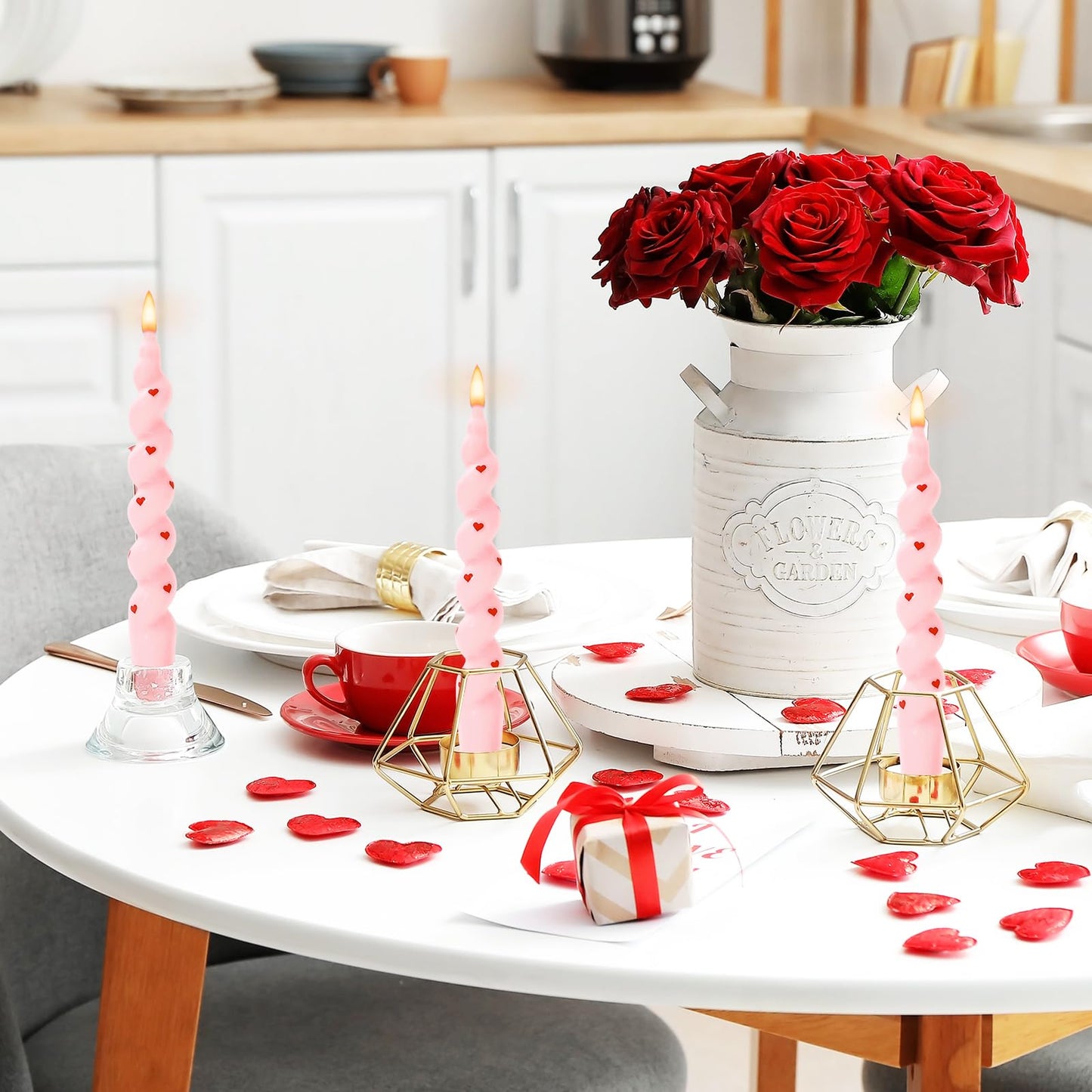 JarThenaAMCS 6Pcs Valentine's Day Spiral Taper Candles 7 Inch Red Pink Heart Decorative Candles Unscented Dripless Twisted Candlesticks for Birthday Wedding Anniversary Party Home Table Decor