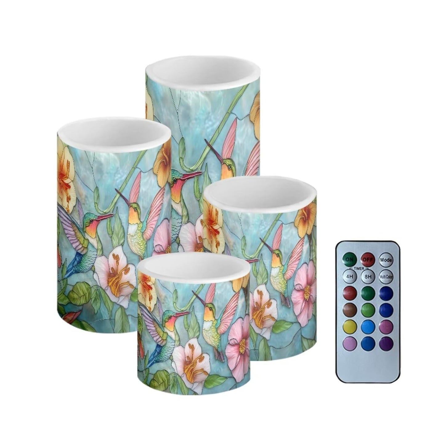 Cozeyat Floral Hummingbird LED Candles Set of 4 Battery Powered Flameless with Remote Timer Flickering Waterproof for Wedding Birthday Valentine Home Table