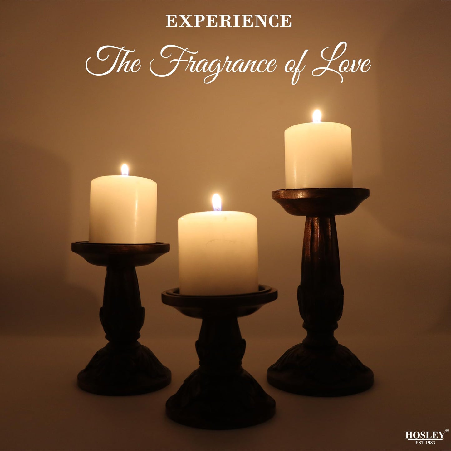 Hosley Set of 3 Dark Brown Wood Pillar Candle Holders 8 Inches 6 Inches and 4.25 Inches High Ideal for LED and Pillar Candles Gifts for Weddings Party Home Spa Reiki Aromatherapy