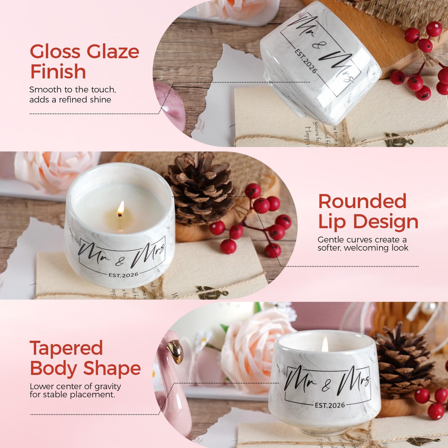 Wedding Gifts - Mr and Mrs Gifts-Wedding Gift for Couples 2026 - Bridal Shower Bride Gift for Married Newlywed - Just Married for Newlywed Couple Bride - Lavender Scented Candles 6 Oz