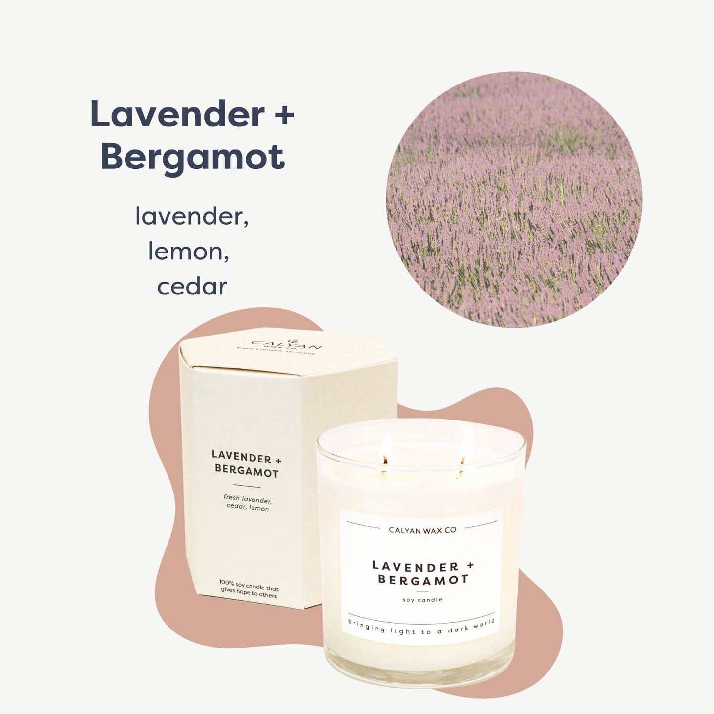 Calyan Wax Co. Lavender & Bergamot 2 Wick Scented Candle - 37 Hour Burn - Luxury Clean Soy Wax Candles - Long Lasting Large Glass Jar Candle for Home - 8.8oz
