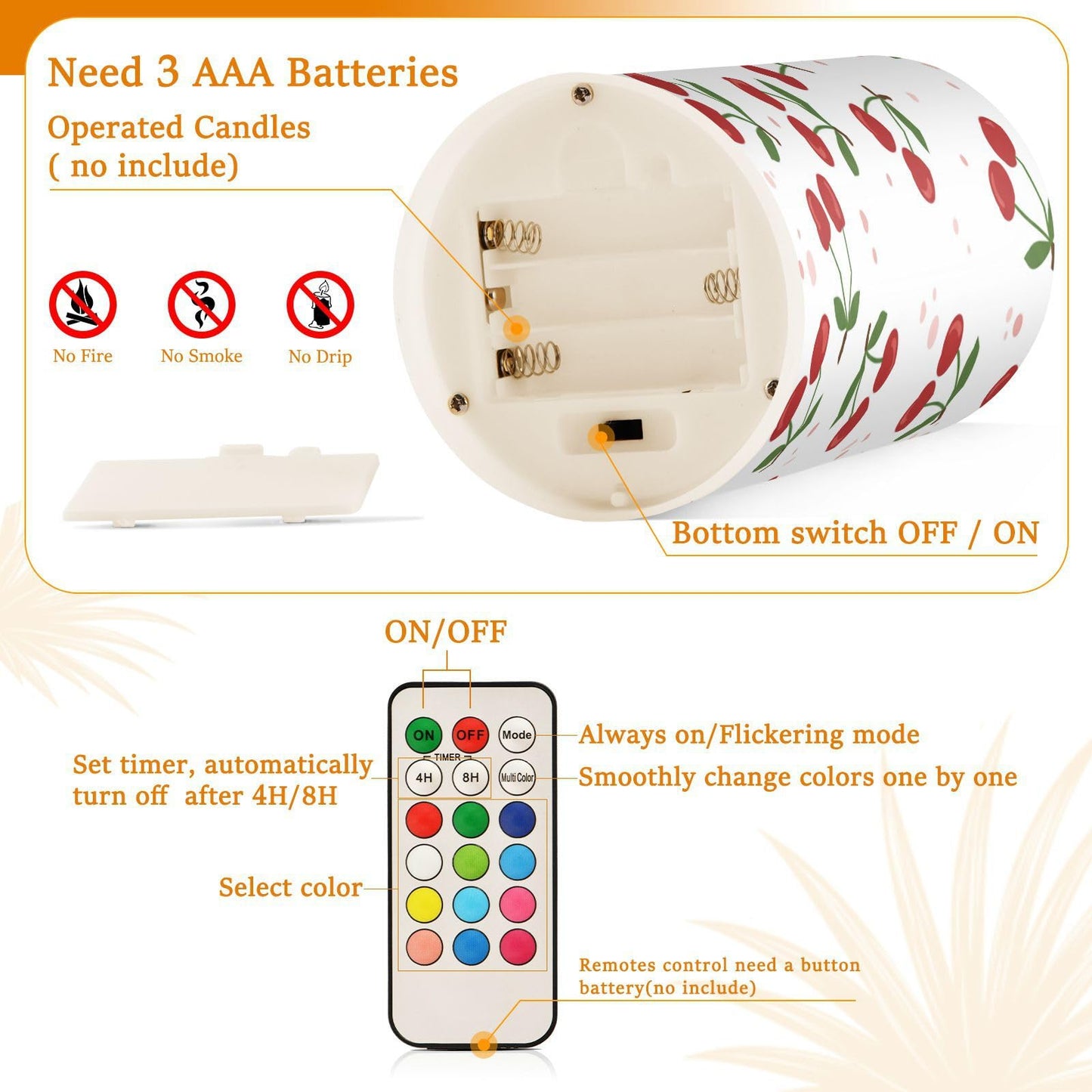 ALAZA Cherries Flickering Flameless Candles Battery Operated with Remote Timer,Tea Light Candles LED Pillar Votive Candles Set of 2 for Outdoor Indoor Decorations195