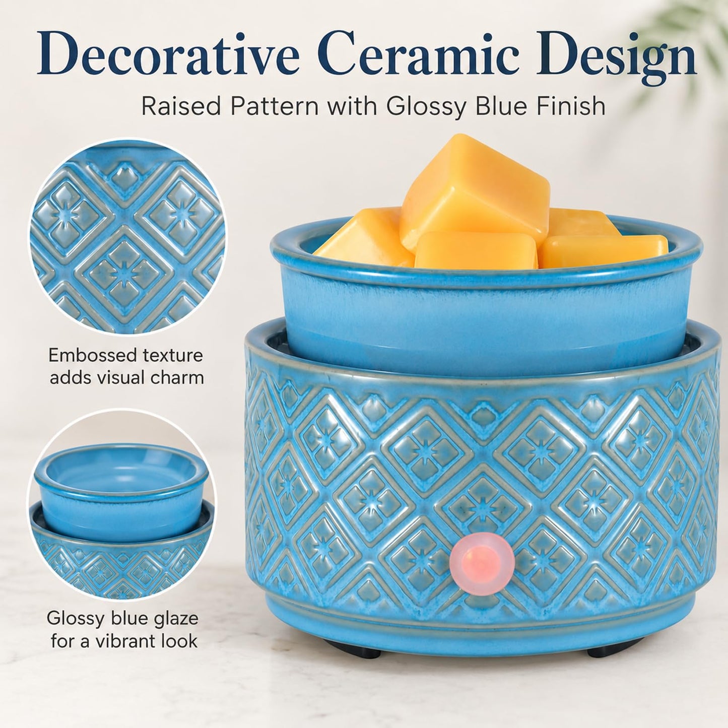 Wax Melt Warmer for Scented Wax,3-in-1Ceramic Wax Warmer Fragrances Candle Oils, Home Fragrance Burner,Electric Candle Warmer Perfect Christmas Gifts for Mom Women(Blue)