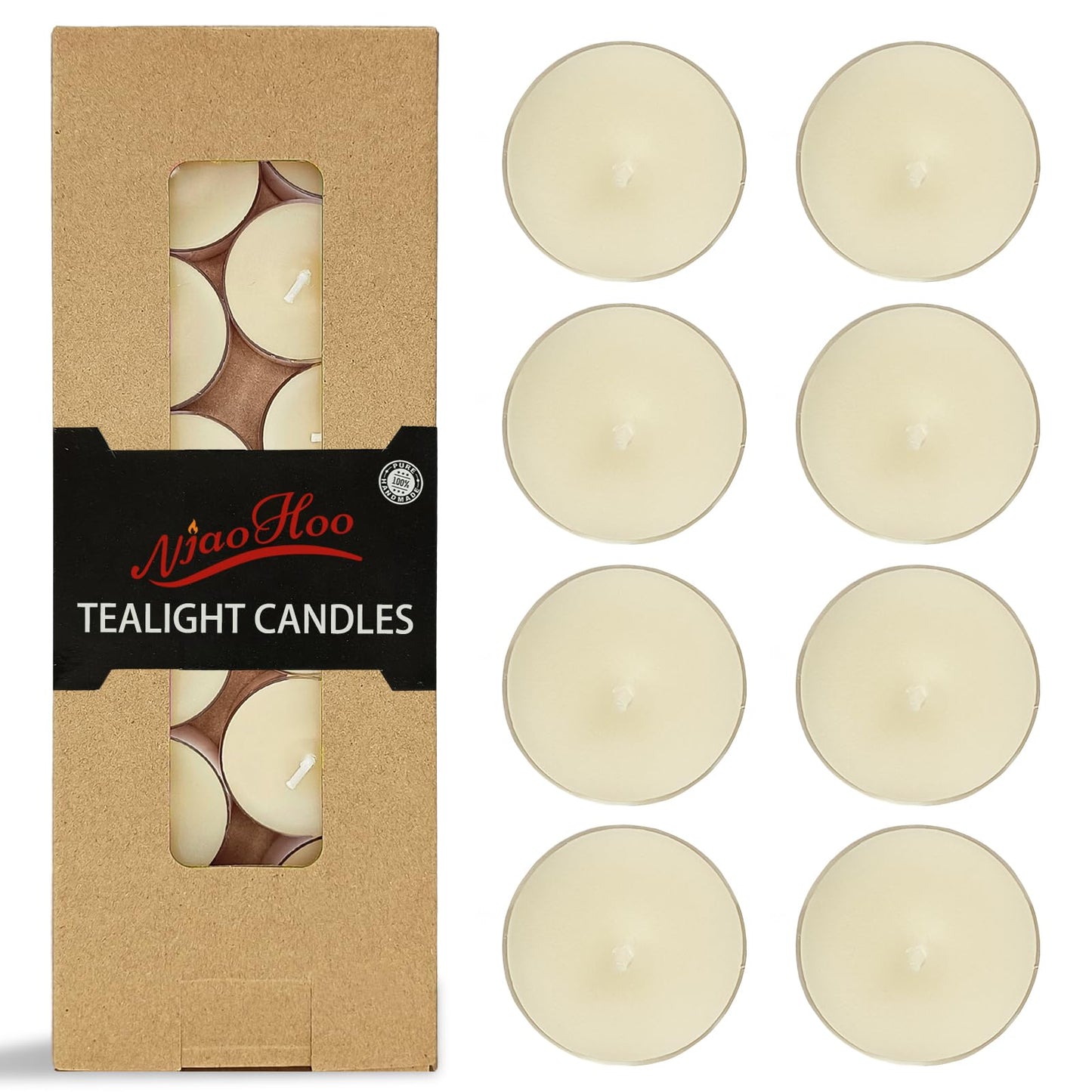 NJAO HOO 24 Pack Gardenia Scented Tealight Candles 6 Hours Burn Ivory Tea Candle Clear Cup Small Round Candle for Home Decor and Aromatherapy