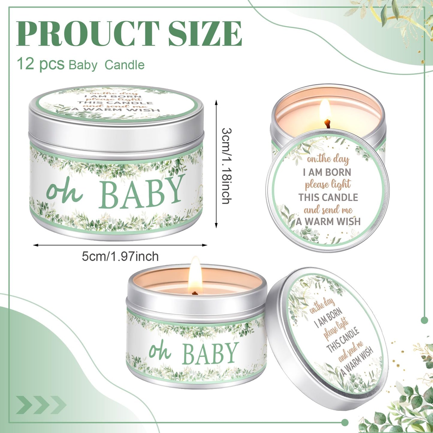 Funtery 12 Pcs Baby Shower Party Favors for Guests Baby Shower Candles Lavender Scented Candle Rustic Tealights Candles Gender Reveal Return Gifts(Leave)