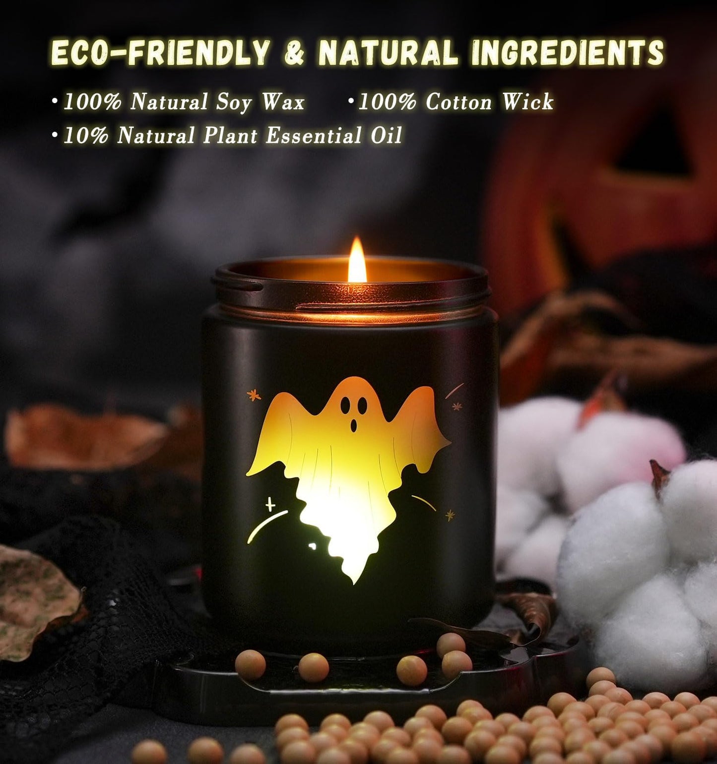 Halloween Decor Indoor-Halloween Gifts Candles for Women with LED Ghost, Ghost Candle with Mint & Musk Scent Over 40 Hours of Burn Time, Gift for Holiday, Home Fall Decorations Indoor, 100% Soy Wax