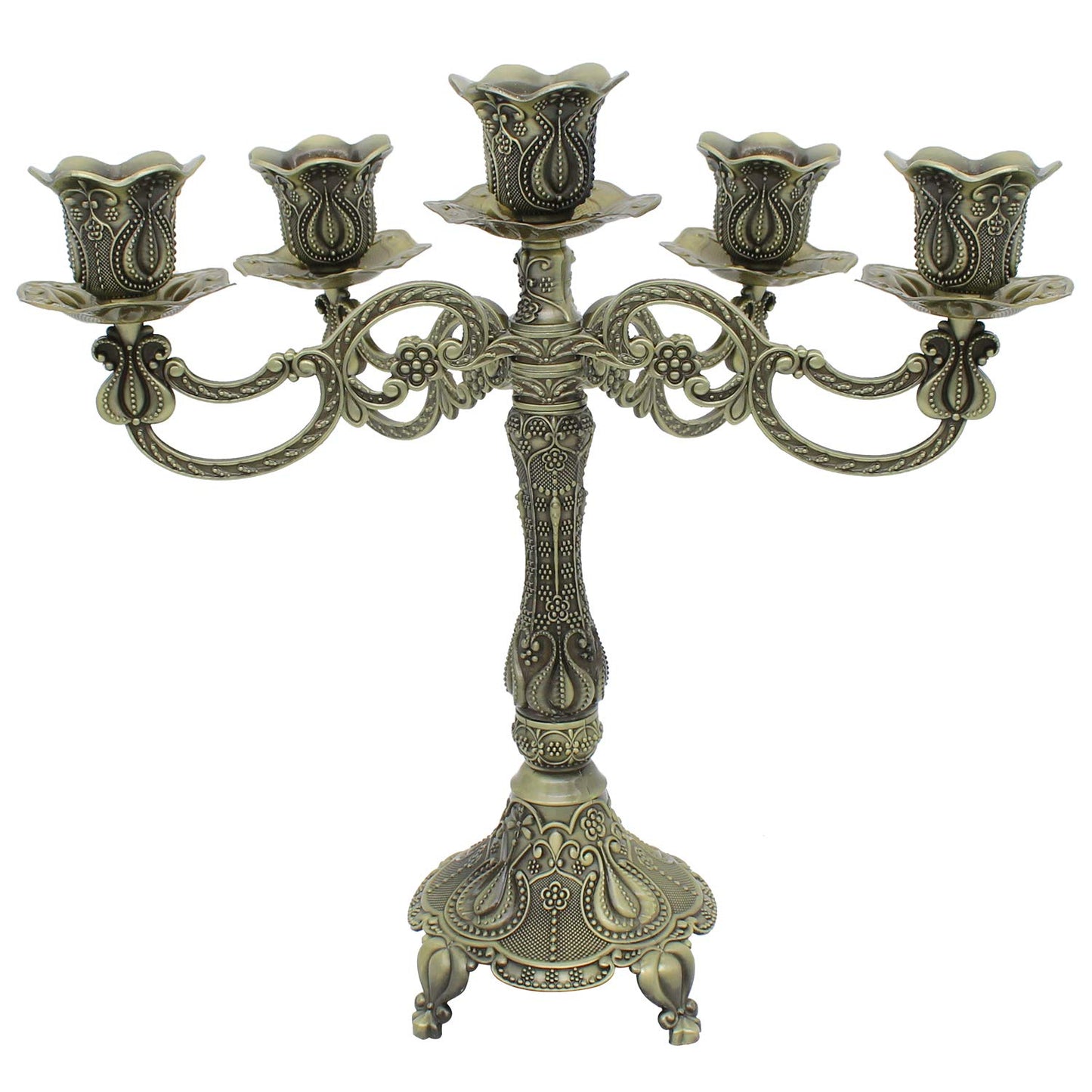 Dorlotou Metal Candelabra 5-Candle 10.1 Inch Tall Candle Holder Stick for Home Wedding Event and Party Festival,Bronze
