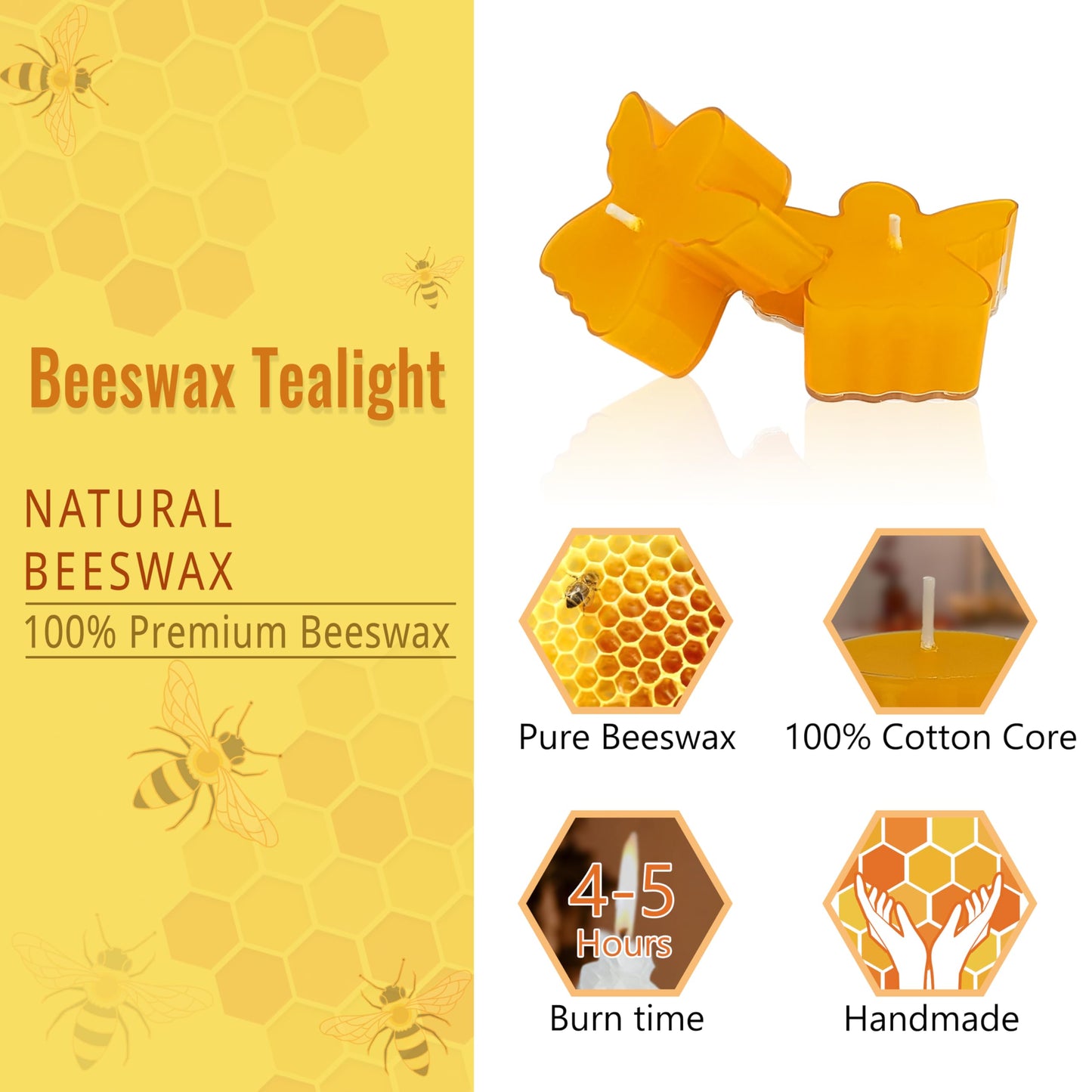 24pcs Beeswax Tealights Beeswax Tealight Candles Clear Cup Pure Handmade Beeswax Tealights Smokeless Bee Wax Candle for Birthday Party,Wedding, Spa, Home Decor
