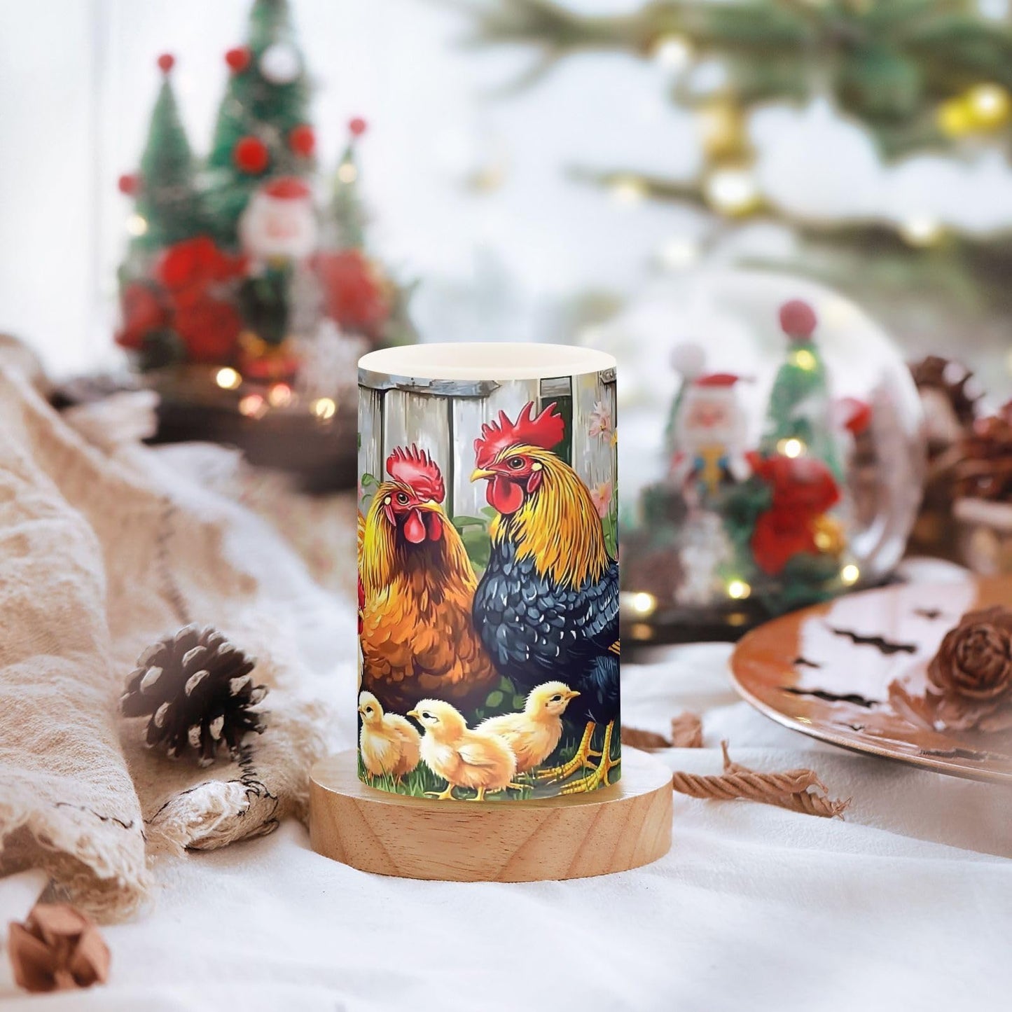 ALAZA Rooster Chicken Hen Garden Farm Flameless Candles Flickering LED Candles with Remote Timer Battery Operated Pillar Candles Set of 2 for Dinner Holiday Decor