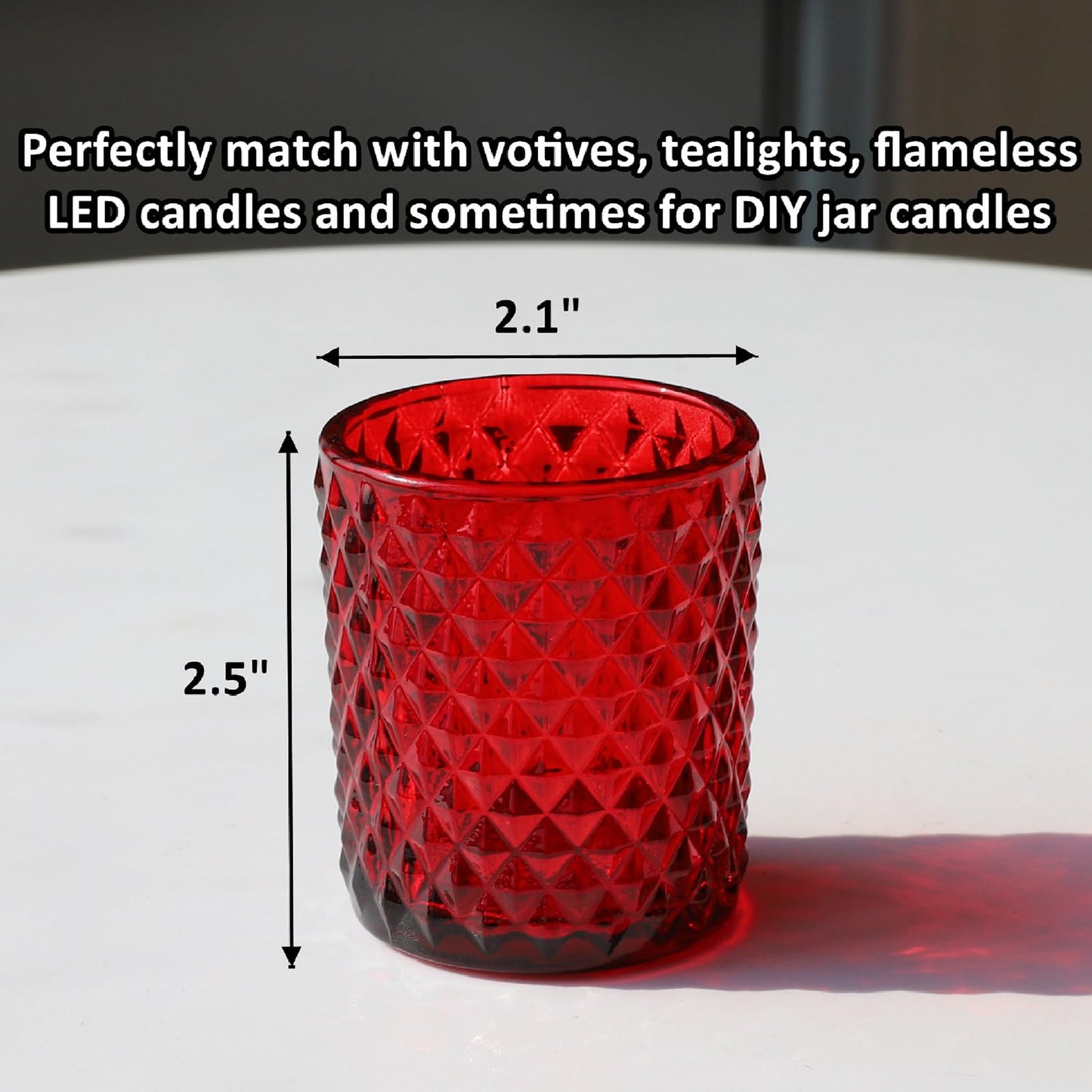 Woho Red Votive Candle Holders Bulk Set of 12, Glass Tea Lights Candle Holder for Wedding Table Centerpiece, Studded Diamond Tealight Candle Holder for Christmas Party Holiday Home Decor