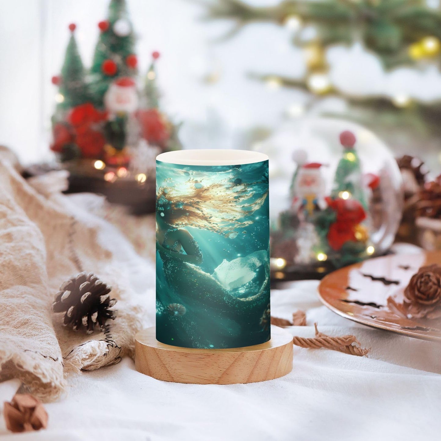 panksolu Flickering Flameless Candles, Underwater Mermaid LED Candles with Remote Timer, Battery Operated Candle for Valentine Wedding Halloween Christmas Decor - Set of 2