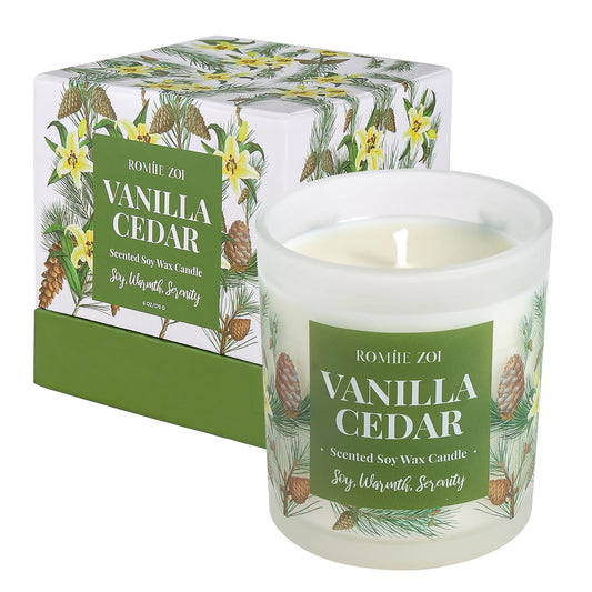 ROMIIE ZOI Aromatherapy Jar Candle - 6oz Soy Wax Candle - Infused with Vanilla Cedar Aroma - with Beautiful Keepsake Box Special for Birthday/Holiday Gifts