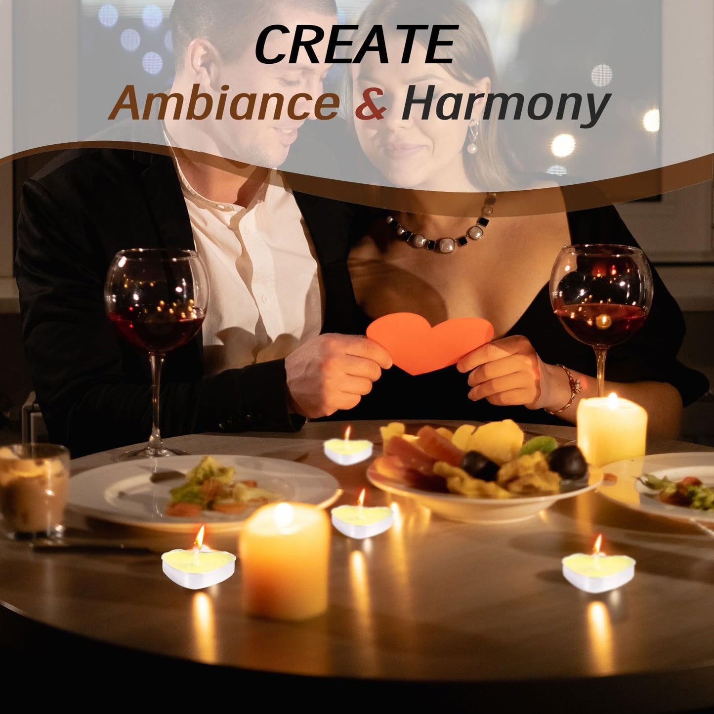 Heart Shaped Tealight Candles 50 Packs,25 * 2 Layers Romantic Love Unscented mokeless for Dinner Home Wedding (Yellow)