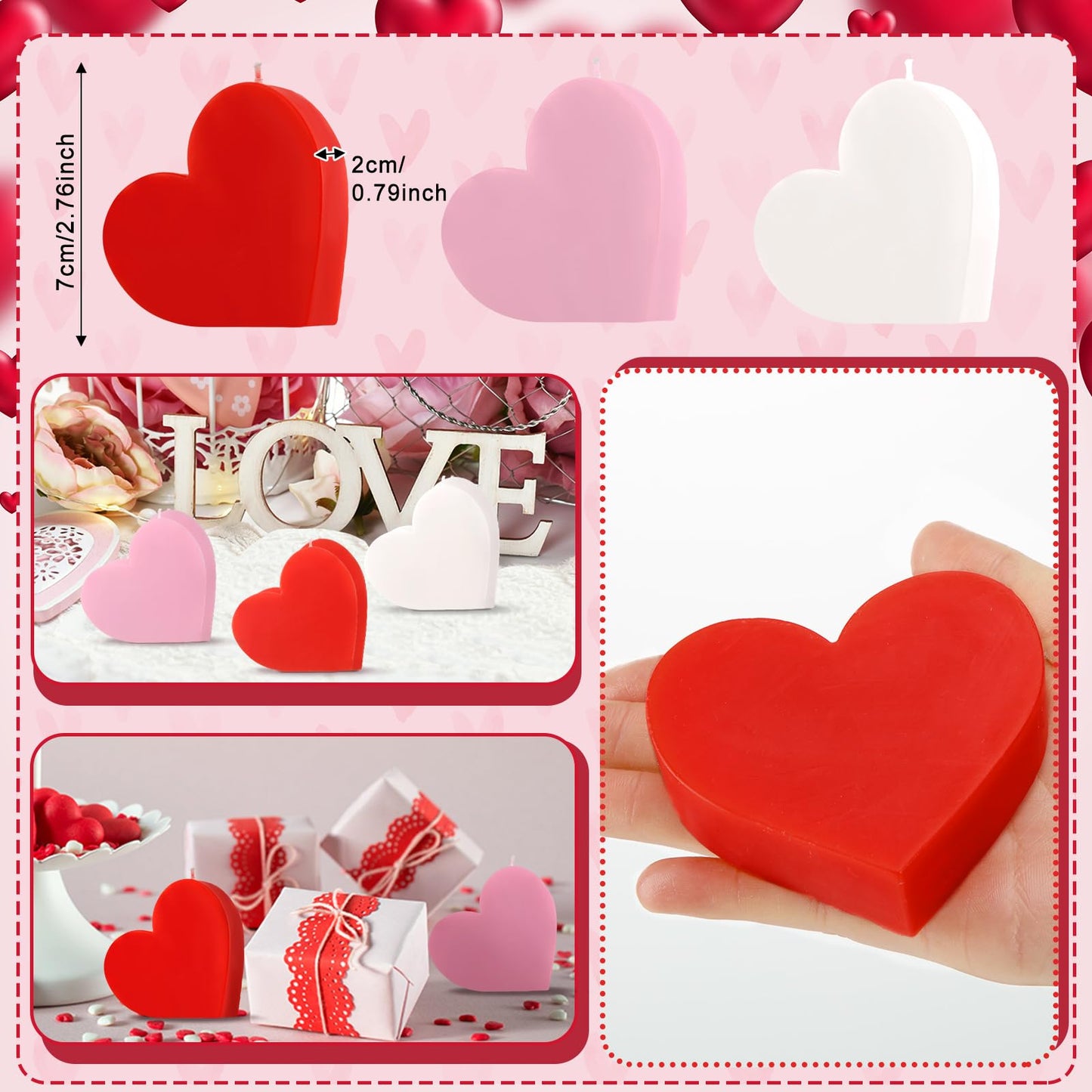 Mtlee 6 Pieces Valentine's Day Scented Candles Heart Shape Soy Candles Romantic Love Tealight Candle Gifts for Home Decor Valentine's Day Party Bedroom Room Table Decorations