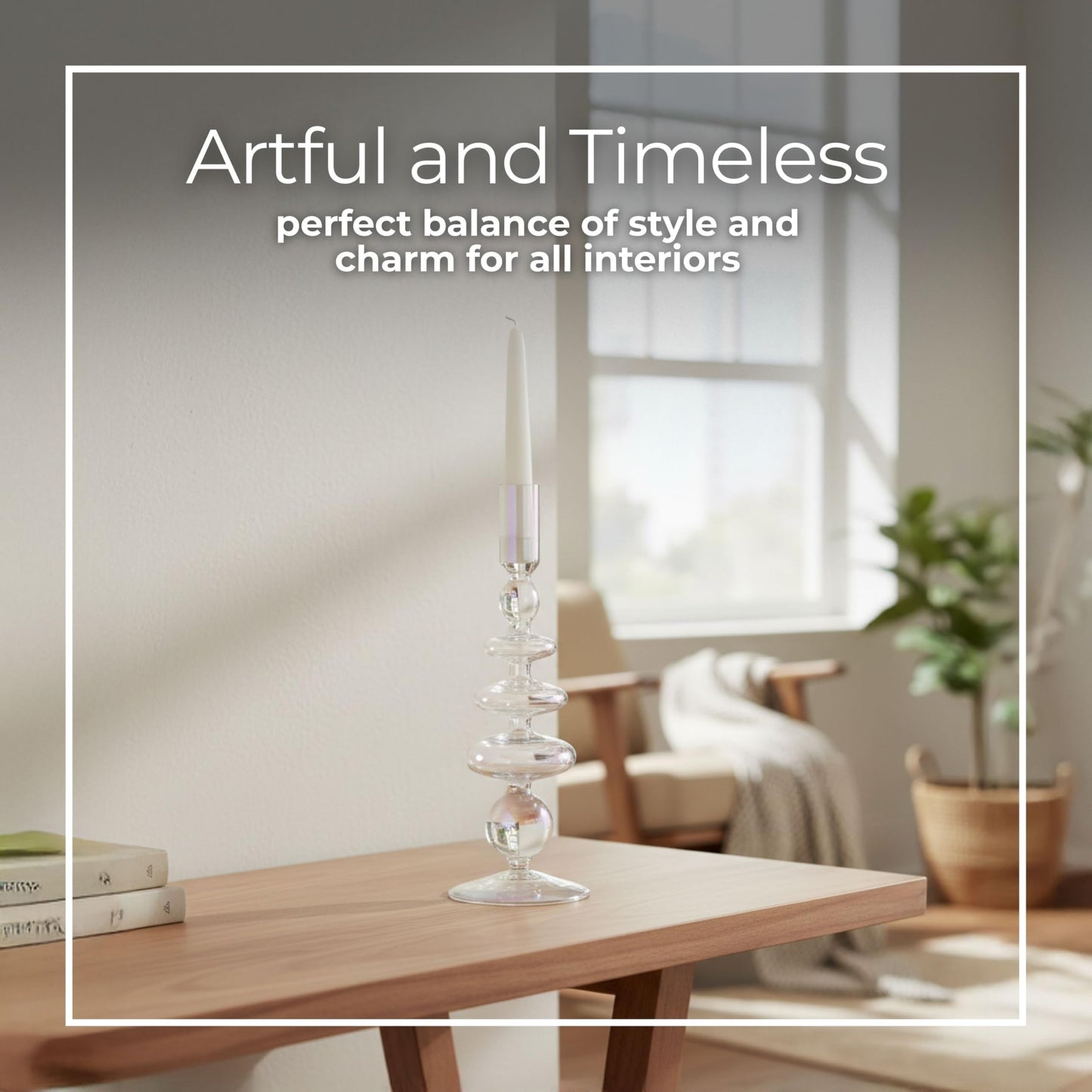 Glass Candle Holder - Taper Candle Holders for Table Decor, Dining Room or Mantel Display, Modern Disc and Sphere Design Home Decor Candle Holder – 7", Frosted Clear Glass