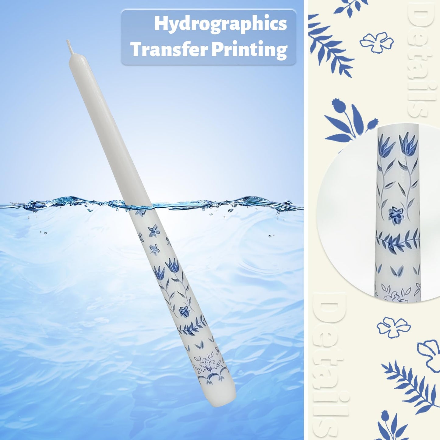 Blue and White Porcelain Taper Candles 10 Inch Print Candle Handmade Unscented Rural Pattern Long Candles 2 Pack Twisted Candlesticks for Wedding Home Decoration Gifts